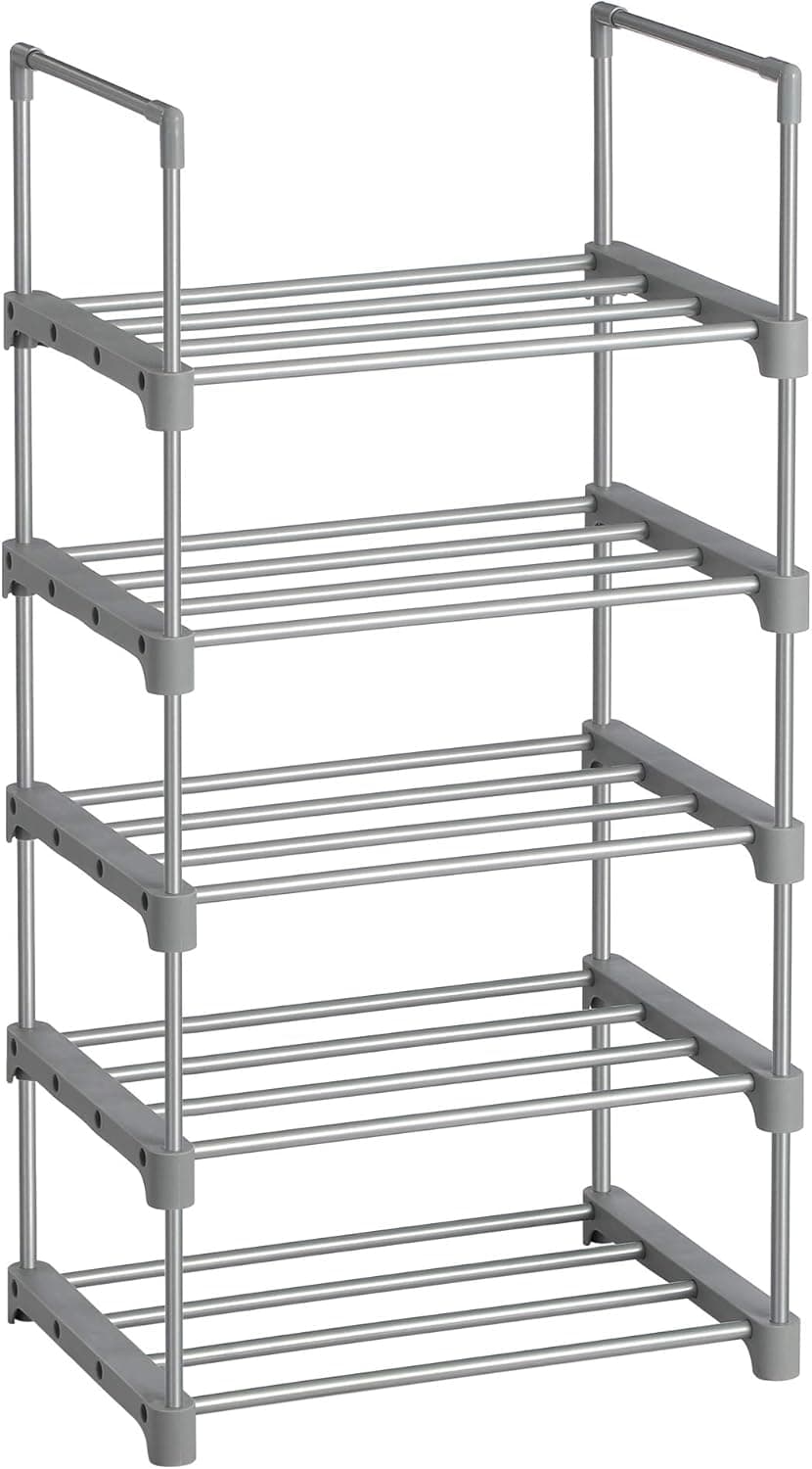 SONGMICS Estante Zapatero, Estante para Zapatos, 5 Niveles, Metal, Apilable, Ahorra Espacio, Almacenaje Zapato, Multifuncional, para el Pasillo, Dormitorio, Sala de Estar, Gris LSA005G02