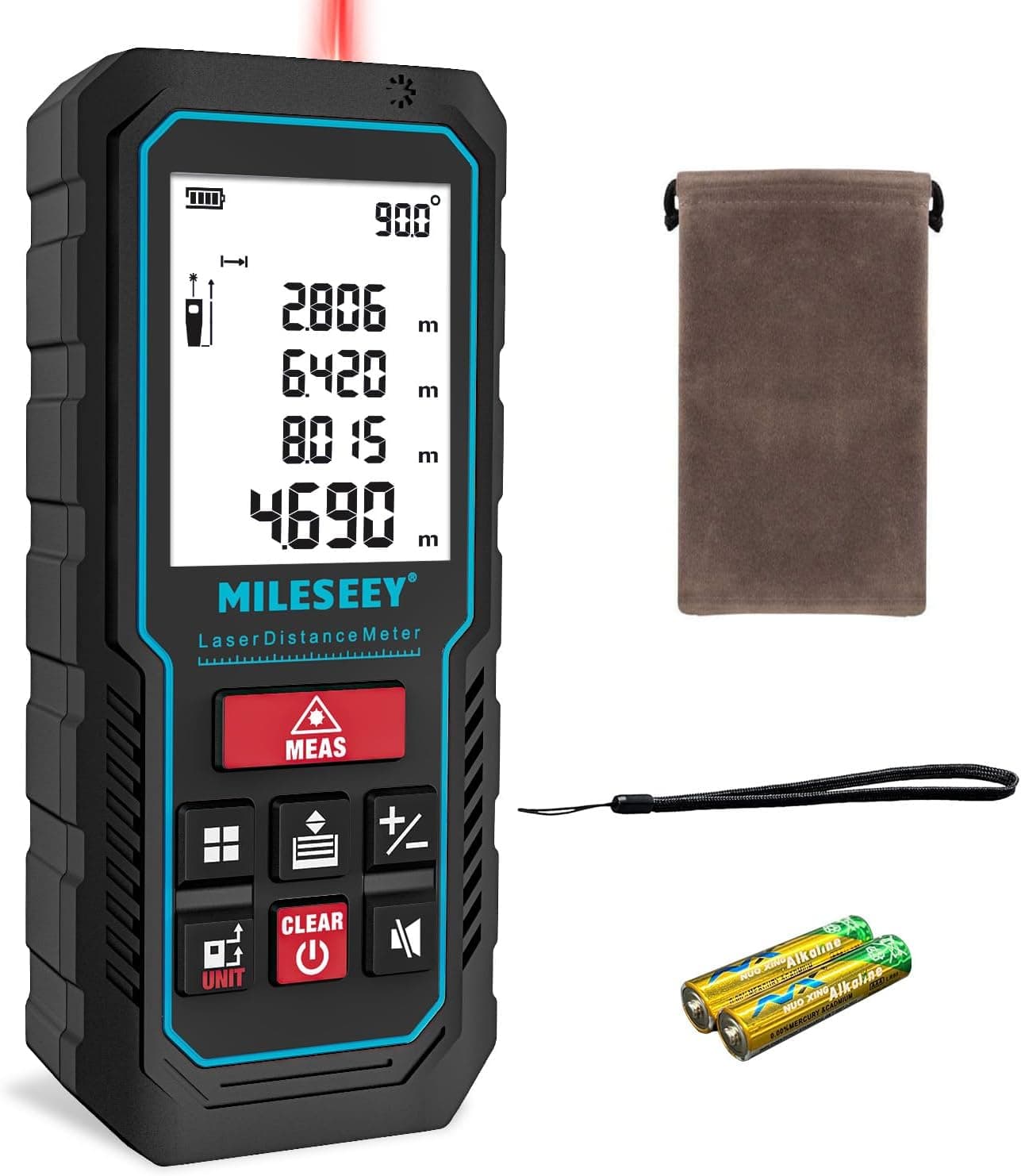 120M Laser Measure Device, MiLESEEY 229ft Digital Laser Tape Measure with Upgrade Electronic Angle Sensor, ±2mm Accuracy, Area Measurement,Volume and Pythagoras, 2"LCD Backlit,Mute, Battery Included