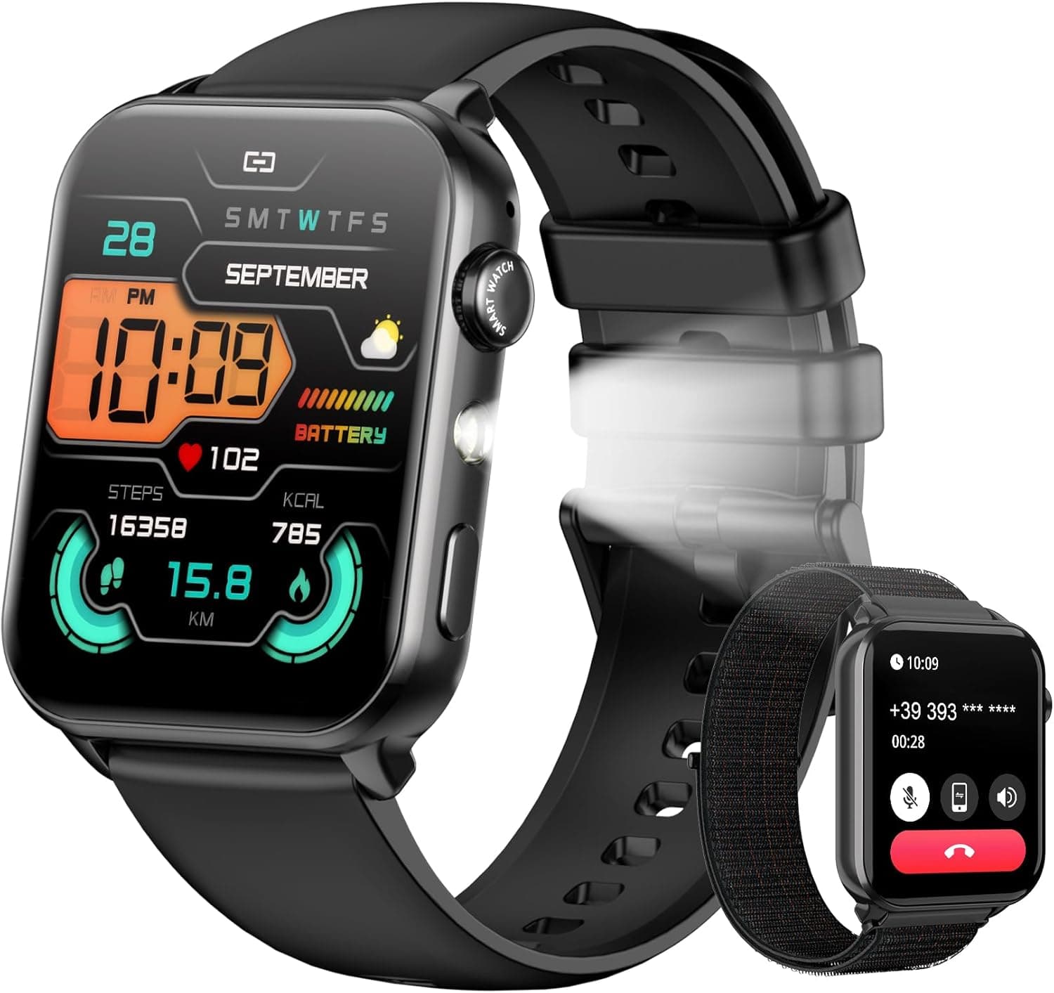 Reloj Inteligente Hombre Mujer, Smartwatch Mujer 1.91" con Linterna, Llamadas, Monitor Cardíaco 24h/SpO2/Sueño, IP68 Impermeable Compatible iOS Android