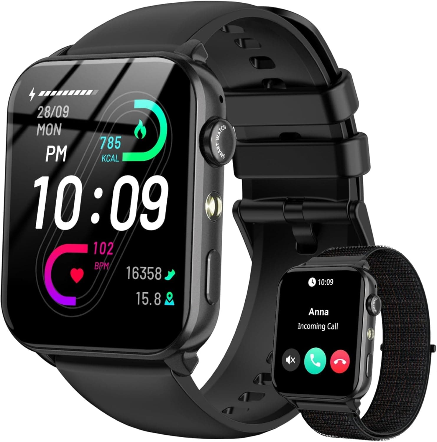 IOWODO Reloj Inteligente Hombre Mujer con Llamadas Bluetooth, 1.91" Smartwatch con Linterna LED, 2 Correas, Monitor Cardíaco/SpO2/Sueño, 100+ Modos Deporte, IP68 Impermeable para Android iOS