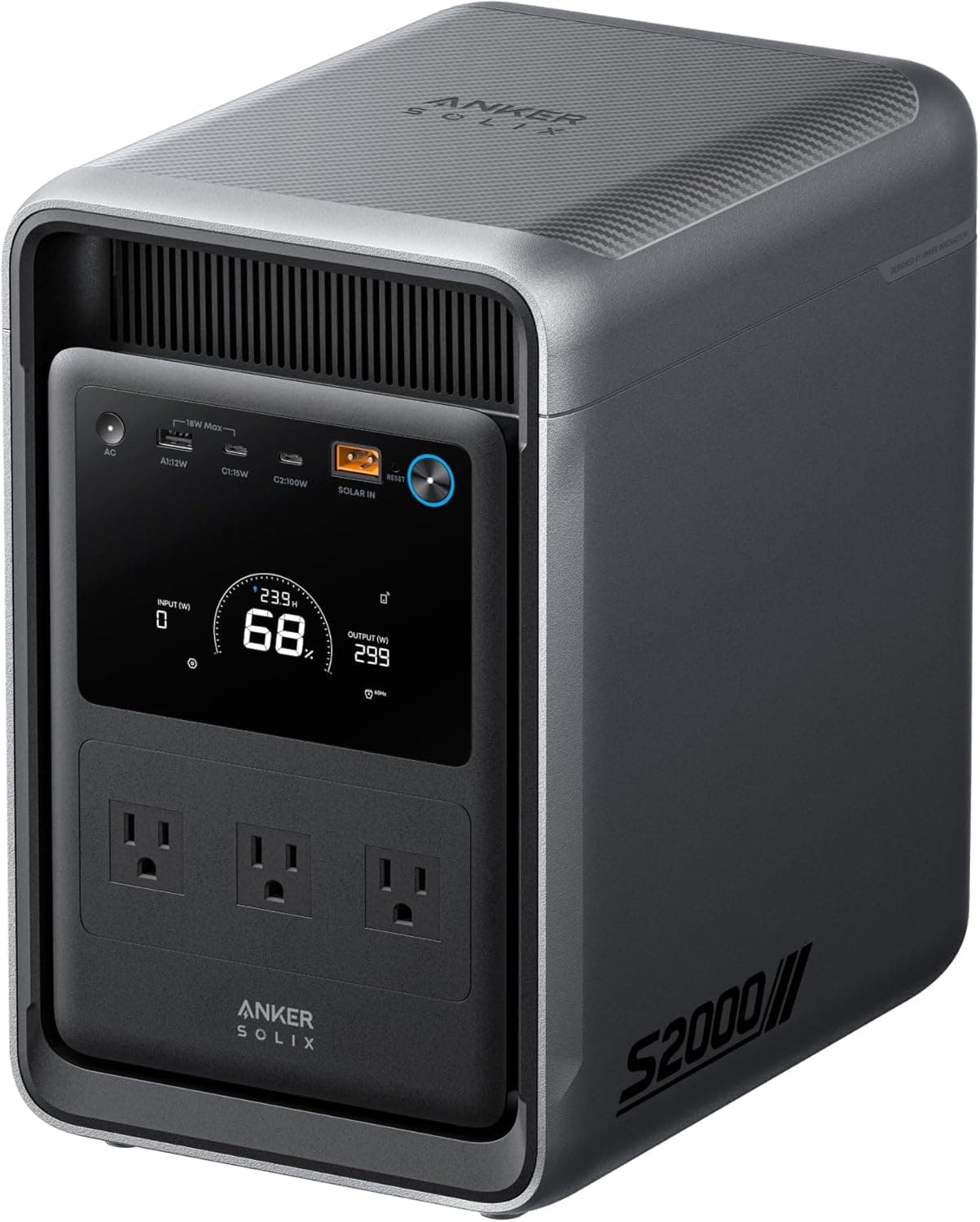 Anker SOLIX S2000 Portable Power Station, 1500W Solar Generator for Home Use, 35-Hr Fridge Backup, 2,010Wh LFP Battery for Home Backup, Emergencies, Power Outages, Camping (Solar Panel Optional)