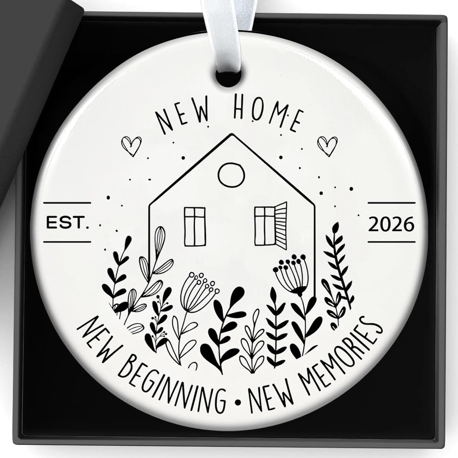 House Warming Gifts New Home 2026 Circle Ceramic New Beginning Memories With Gift Box Ornament for Send Keepsake Decorations Indoor Outdoor for Couples, Women, Colleagues, Teacher Happiness Decor