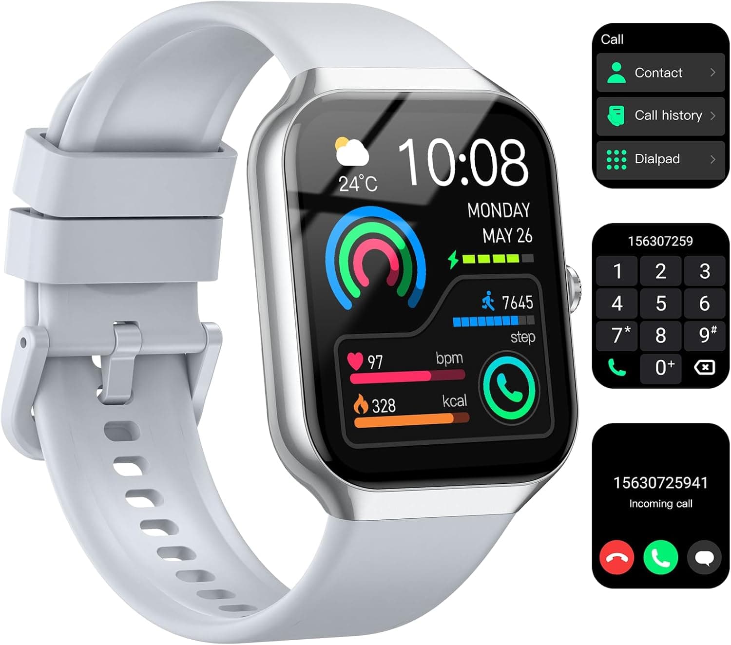 Jugeman Smart Watch for Women Answer/Make Calls, 1.96" Fitness Watch Step Counter Heart Rate Sleep Monitor, 113+ Sports Activity Trackers IP68 Waterproof Smartwatches for Android IOS Gray