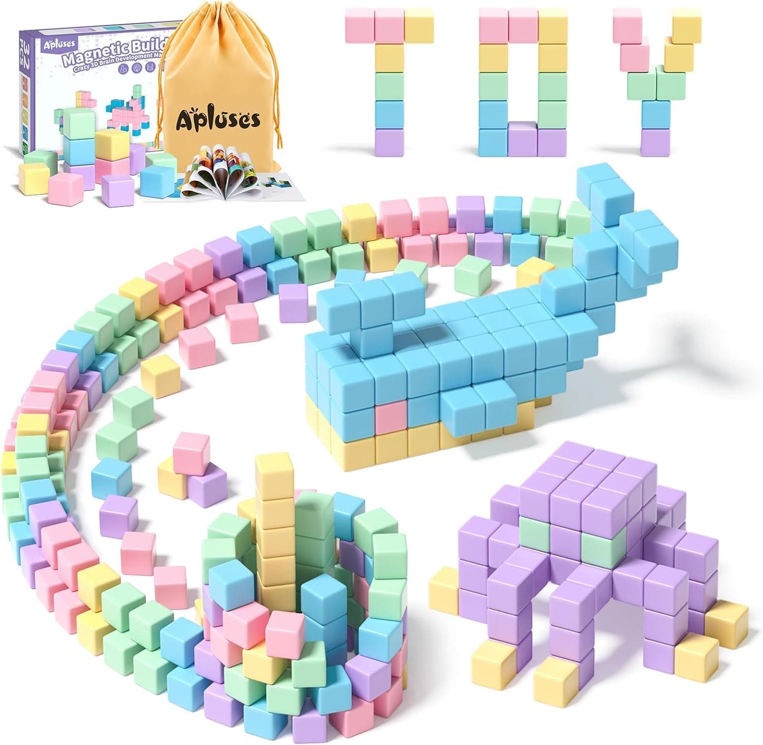 Apluses Magnetische Bausteine – Kinderspielzeug, magnetisches Bauspielzeug, Puzzlebaustein, Magnetisches Konstruktionsspielzeug für Kinder, geeignet für Jungen und Mädchen ab 3 Jahren