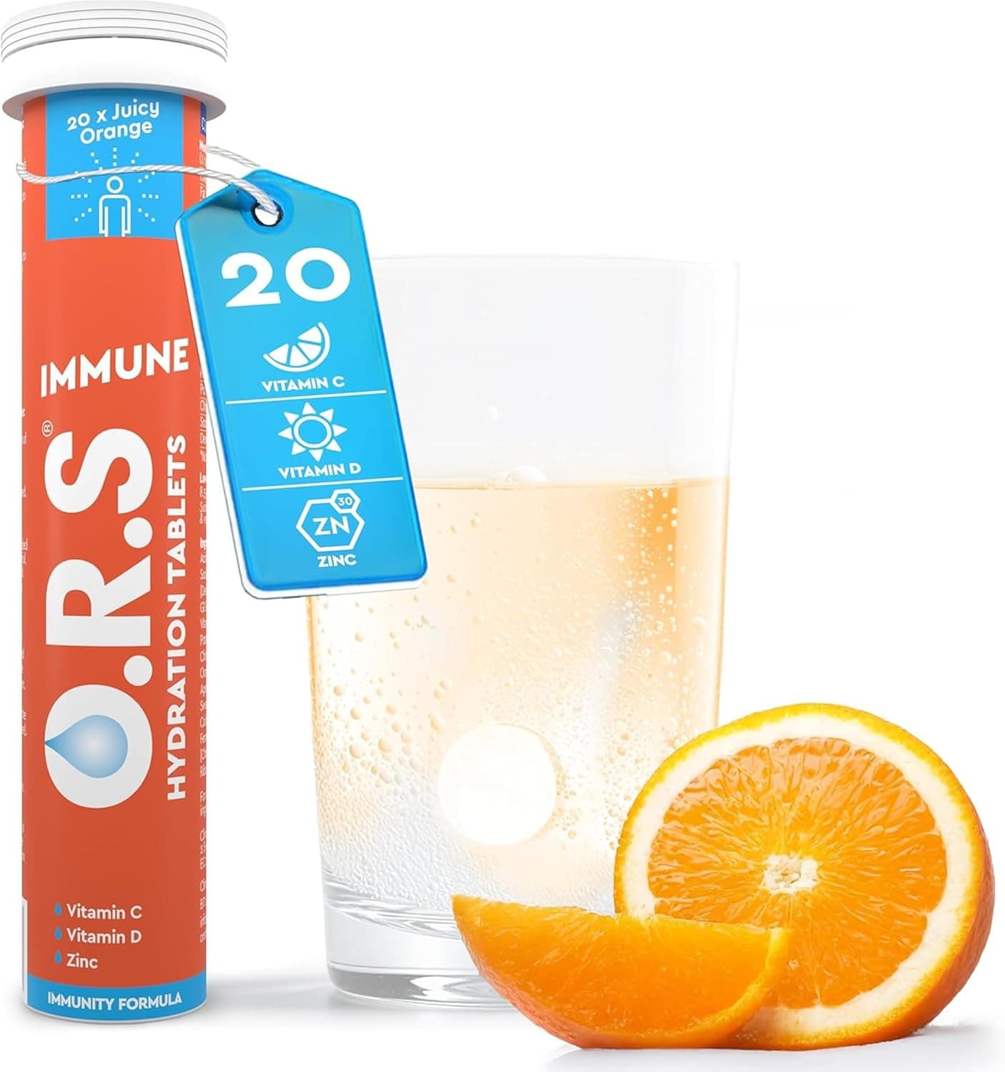 O.R.S Immune Hydration Tablets - Orange, 1 Tube | Winter Wellness Electrolytes with Vitamins, Iron & Zinc for Immunity Support | Salts for Electrolyte Replacement | Vegan, Gluten-Free & Low Calorie
