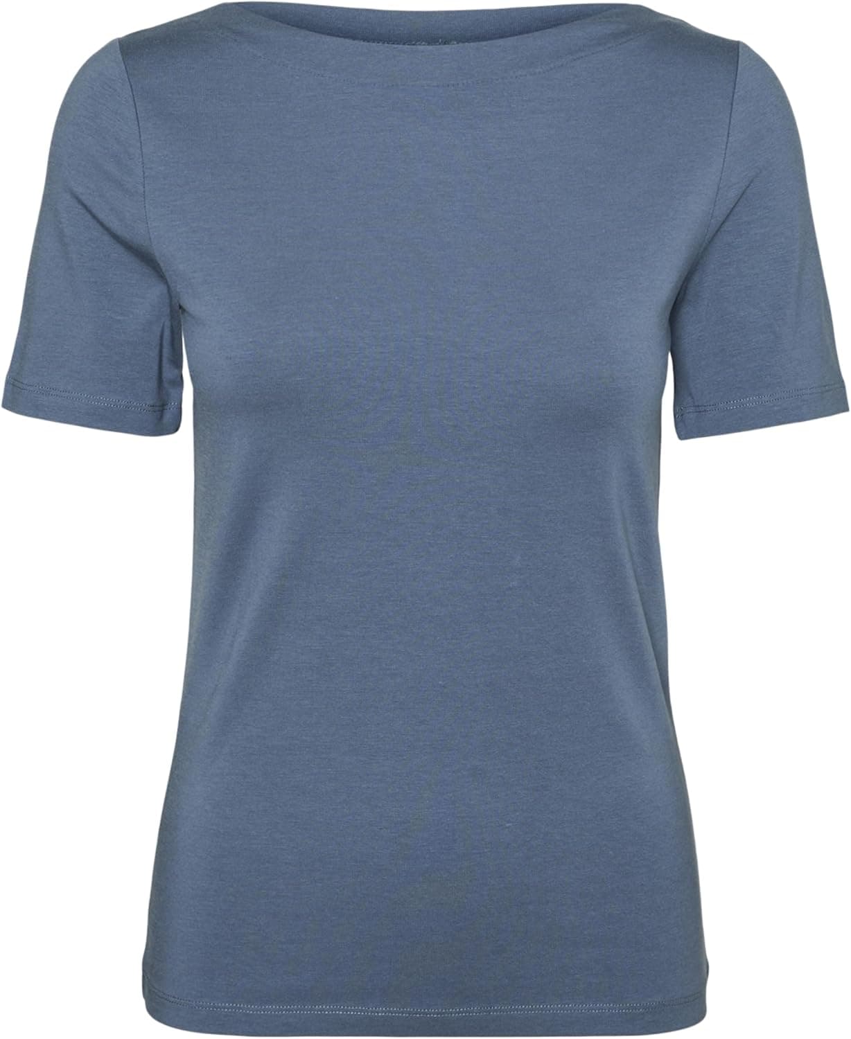 VERO MODA Top Basic Elasticizzato a Manica Corta con Scollo a Barca da Donna Panda