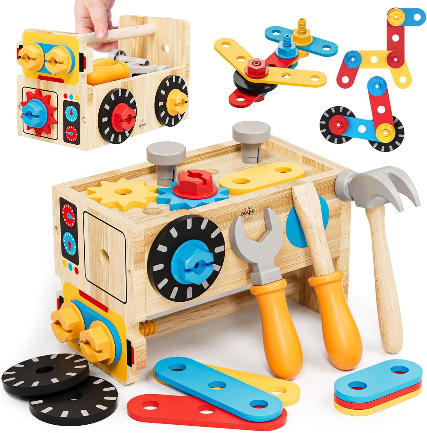Lehoo Castle Wooden Kids Tool Set - Montessori Educational Toys for Kids Age 2+, Pretend Play Tool Box Bench Construction Toys, Learning Toy Gift for Toddler Boys Girls
