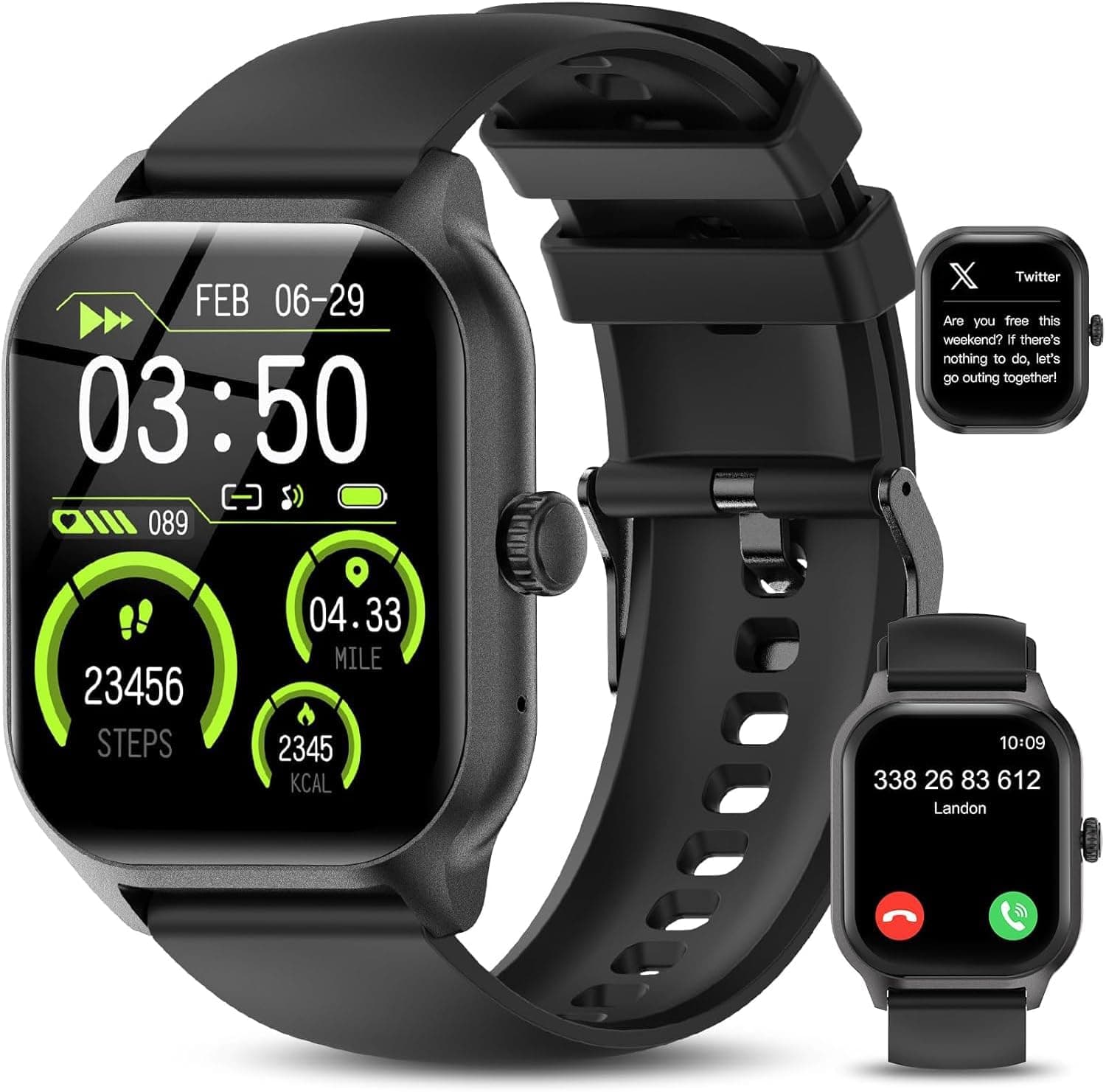 Smartwatch Uomo Donna con Chiamate Bluetooth, Orologio Fitness 2.01" con Contapassi, Cardiofrequenzimetro, Monitor Sonno, IP68 Smart Watch per Android iOS (Nero)