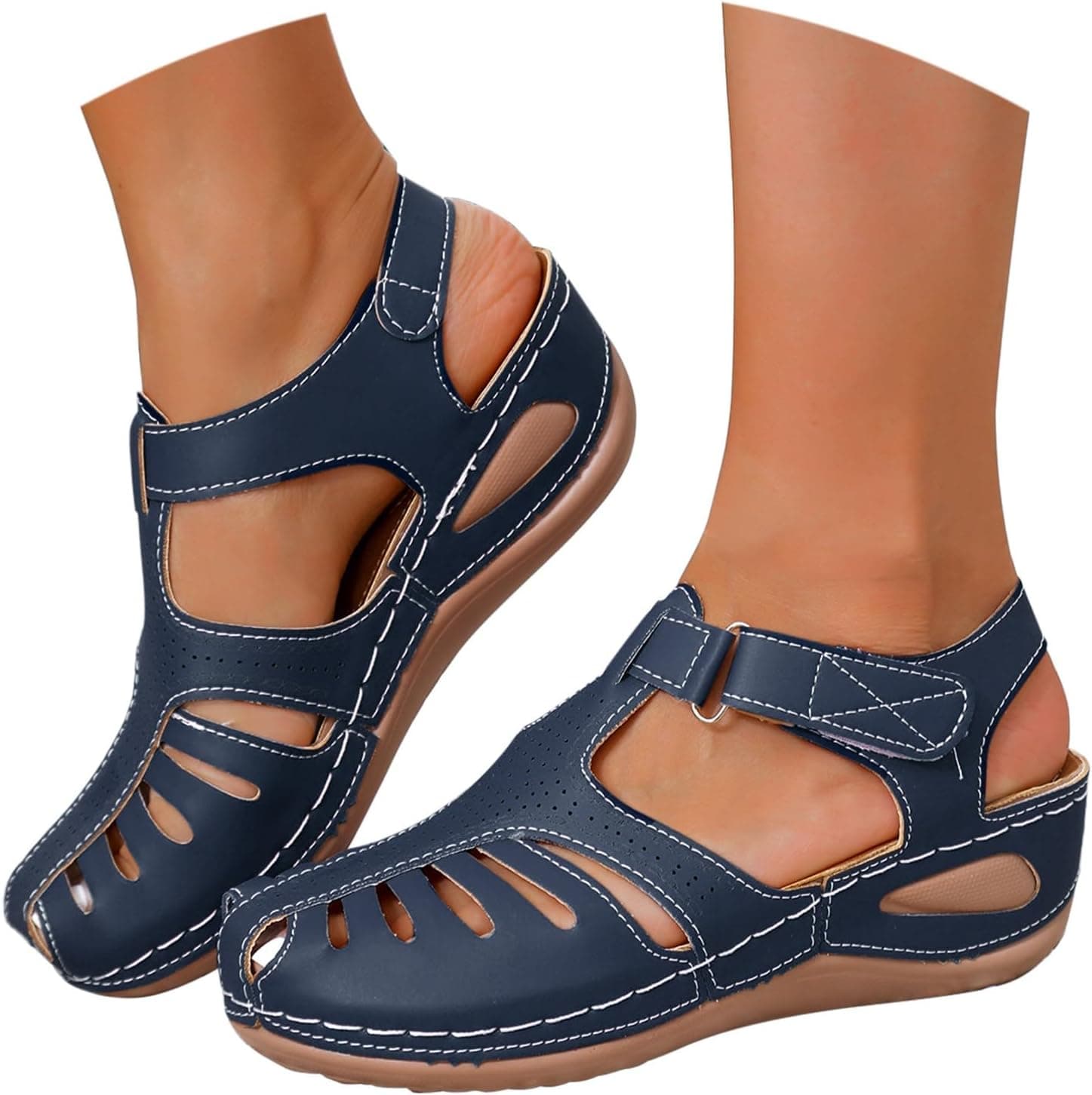 Sandali Chiusi Davanti Donna Con Zeppa Estive Sandali Ortopedici per Fascite Plantare Leggere Comodi Scarpe Estivi Antiscivolo con Strappo Sandalo Basso Spiaggia Piscina Mare Anziane Passeggio