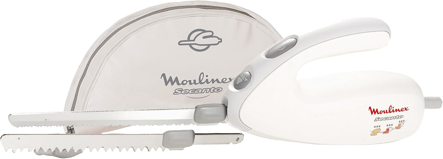 Moulinex DJAC41 Coltello Elettrico SECANTO, Coltello Affetta Carne, Pane e Pesce Congelato, Potenza 100W, Colore Bianco