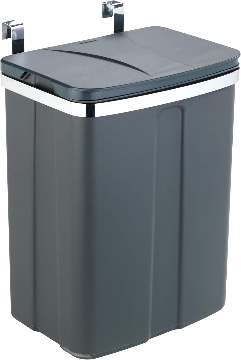 WENKO Tür-Abfalleimer, kompakter Mülleimer mit Deckel zum Einhängen an Küchenschrank oder -Schublade, geeignet für Badezimmer und Küche, aus Kunststoff/Stahl, Füllmenge 12 l, 26 x 34 x 17 cm, Grau
