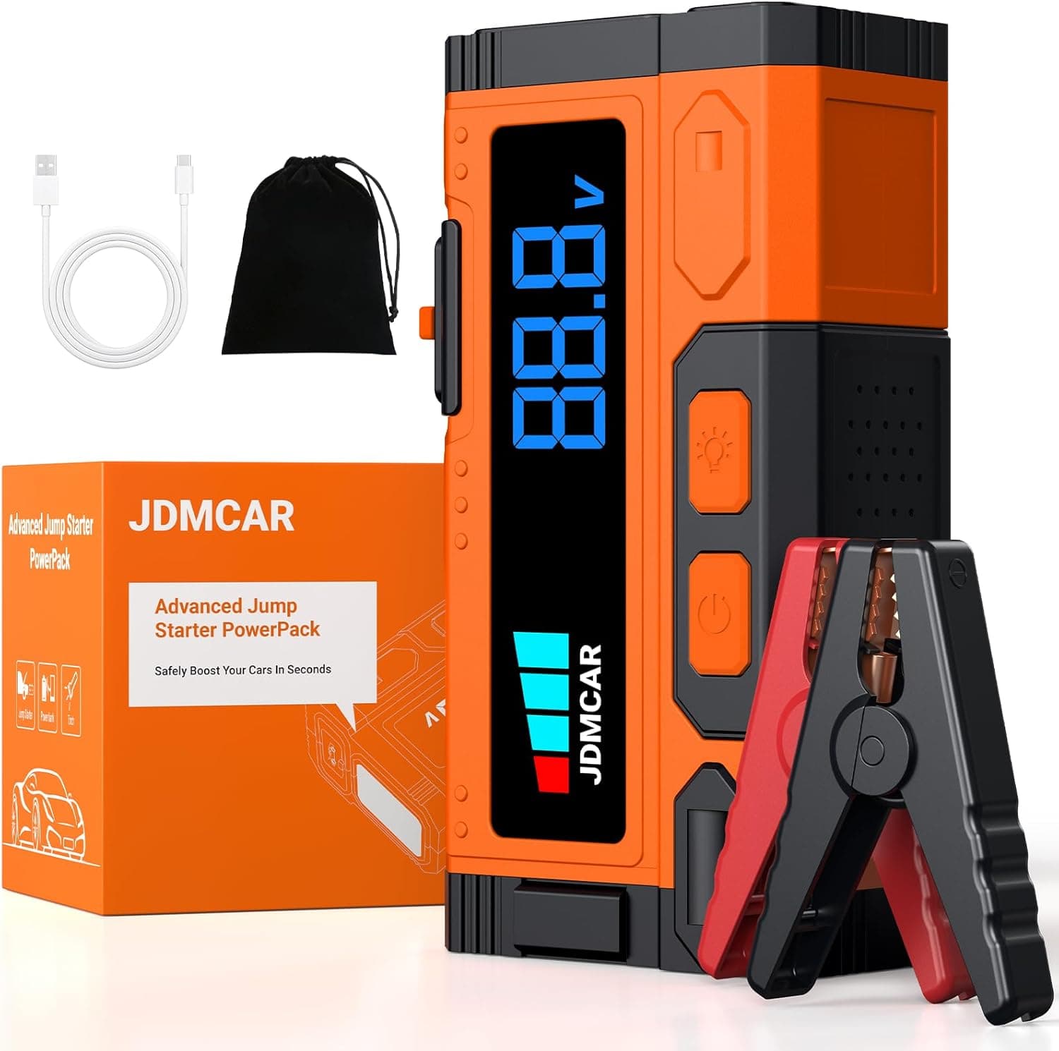 Starthilfe Powerbank für Pkw 𝟖𝟎𝟎𝟎𝐀 - JDMCAR 𝟏𝟒.𝟖𝐕 Auto Starthilfe Powerbank, Jumper Starter Powerbank mit LCD Bildschirm & LED Taschenlampe, Autobatterie Booster-Upgrade