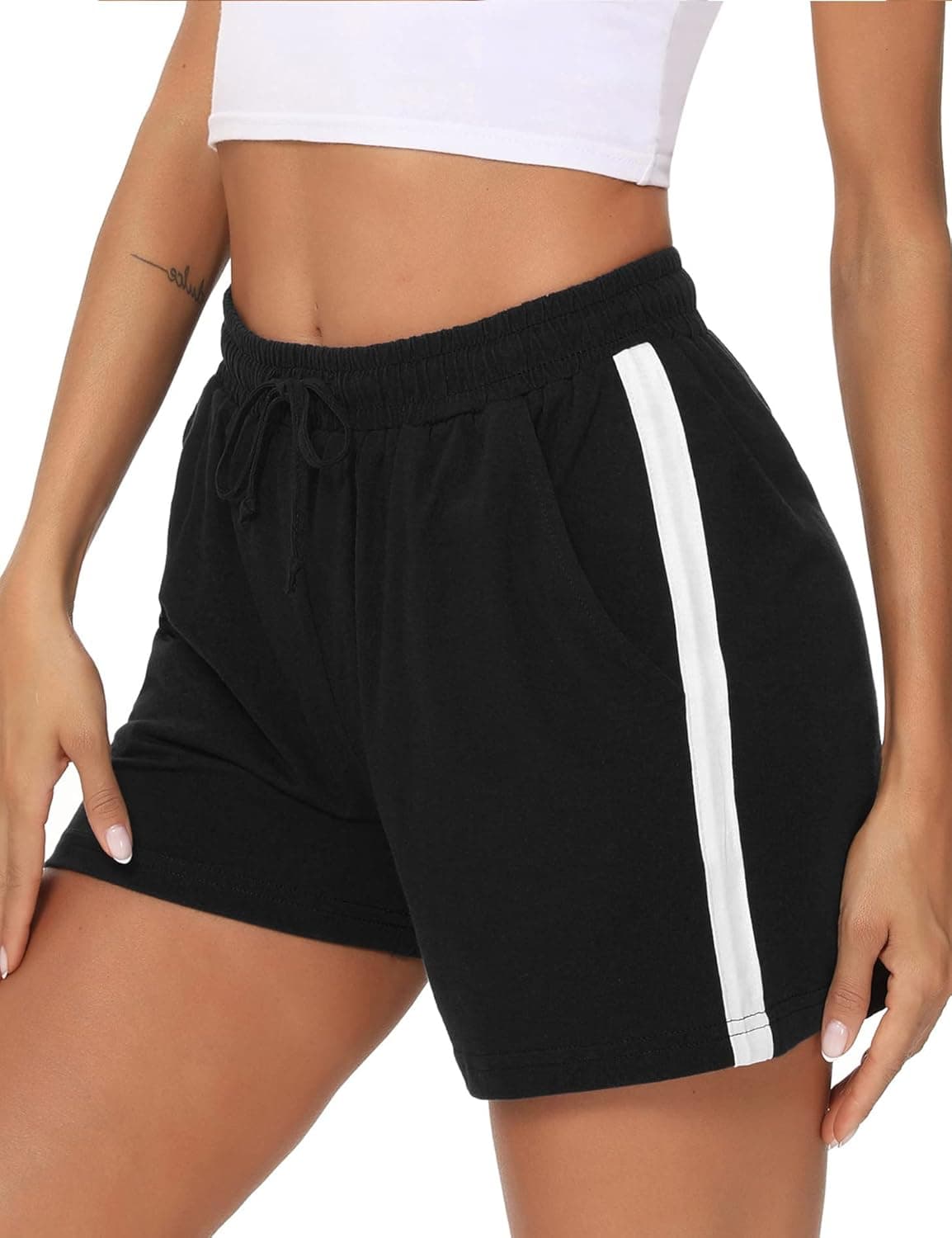 Litherday Shorts Mujer Verano Algodón Pantalones Cortos Deportivos con Cordón y Bolsillos Ropa Deportiva Mujer para Yoga Fitness Jogging Casa