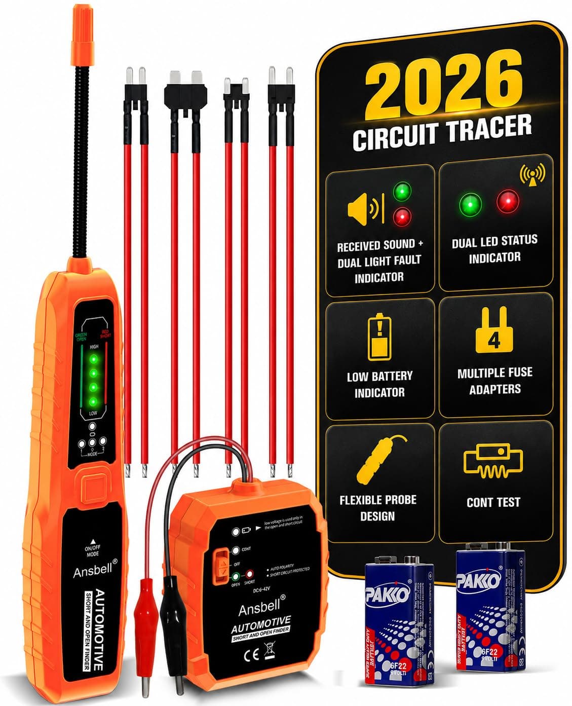 Automotive Circuit Tracer & Short Open Finder, DC 6-42V Professional Electrical Wire Tracer with Tone Generator, Diagnostic Tool for Cars, Trucks, DIY Repair