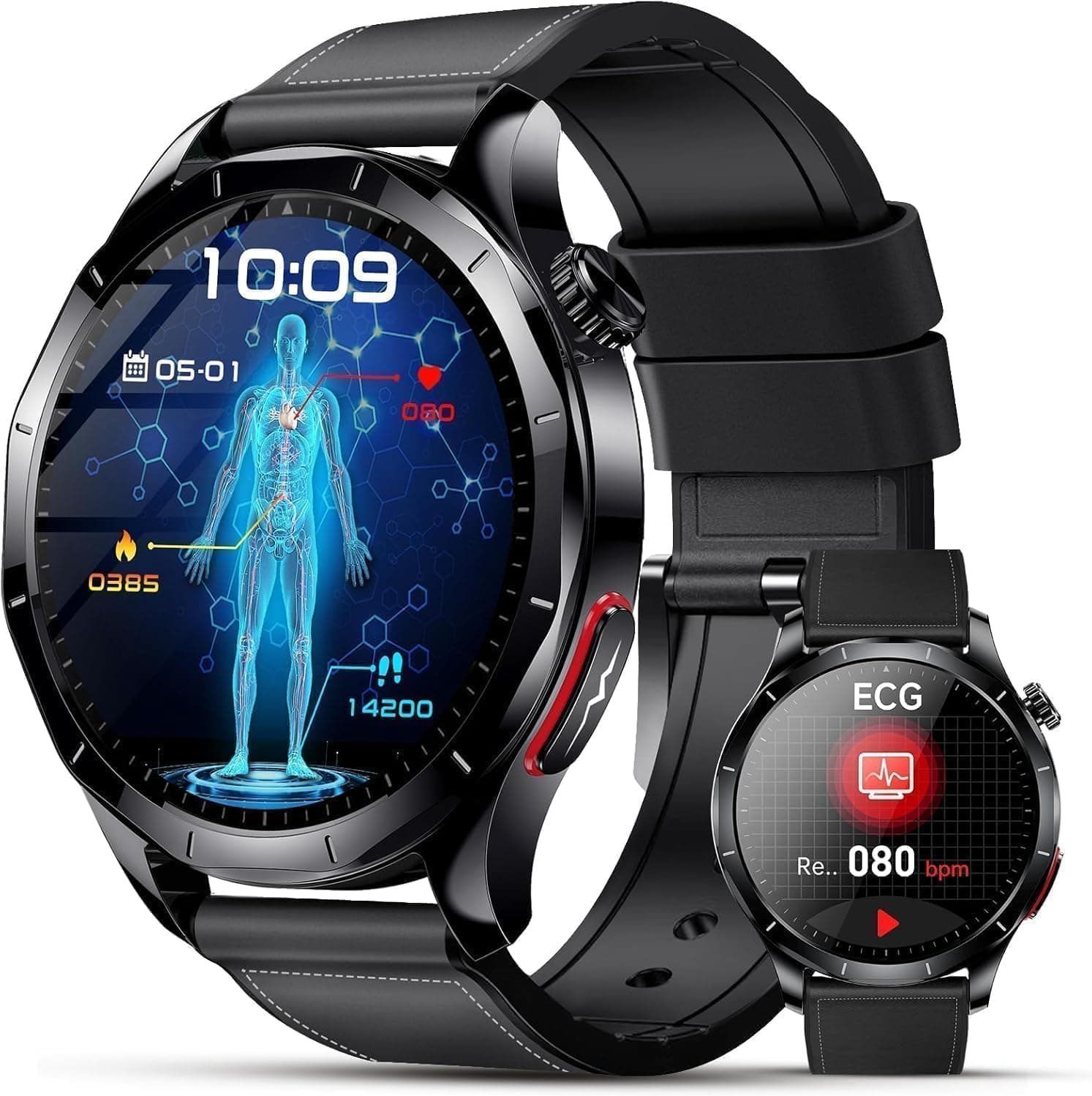 2026 Nuevo ECG Reloj Inteligente Hombre con HRV/BMI, 1.43“ AMOLED Smartwatch con 24H Pulsómetro SpO2 Monitor de Sueño, Pulsera Actividad para Android iOS