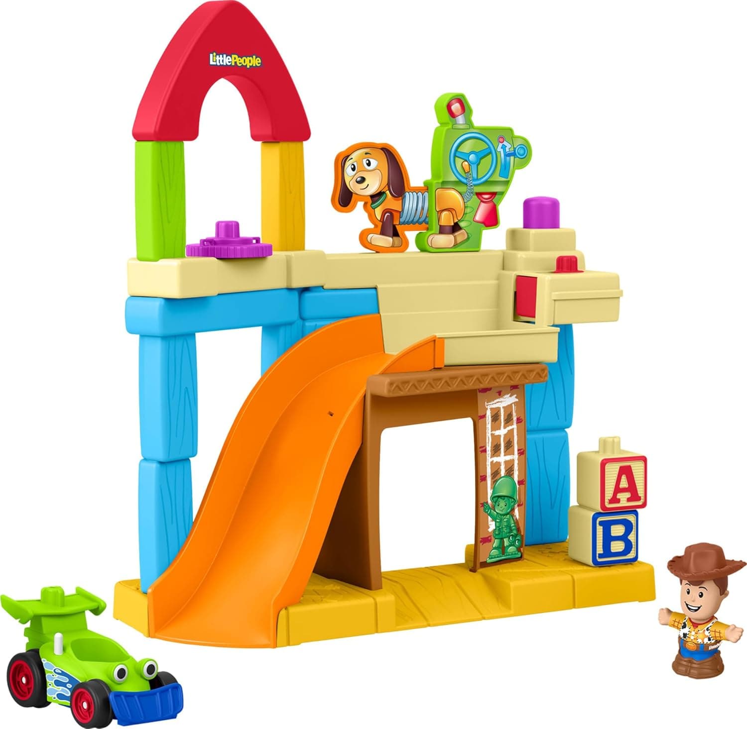 Fisher-Price Little People Toddler Toy Disney & Pixar Toy Story Andy’s Room Playset with Woody Figure & RC Vehicle for Kids Ages 18+ Months, JKB05