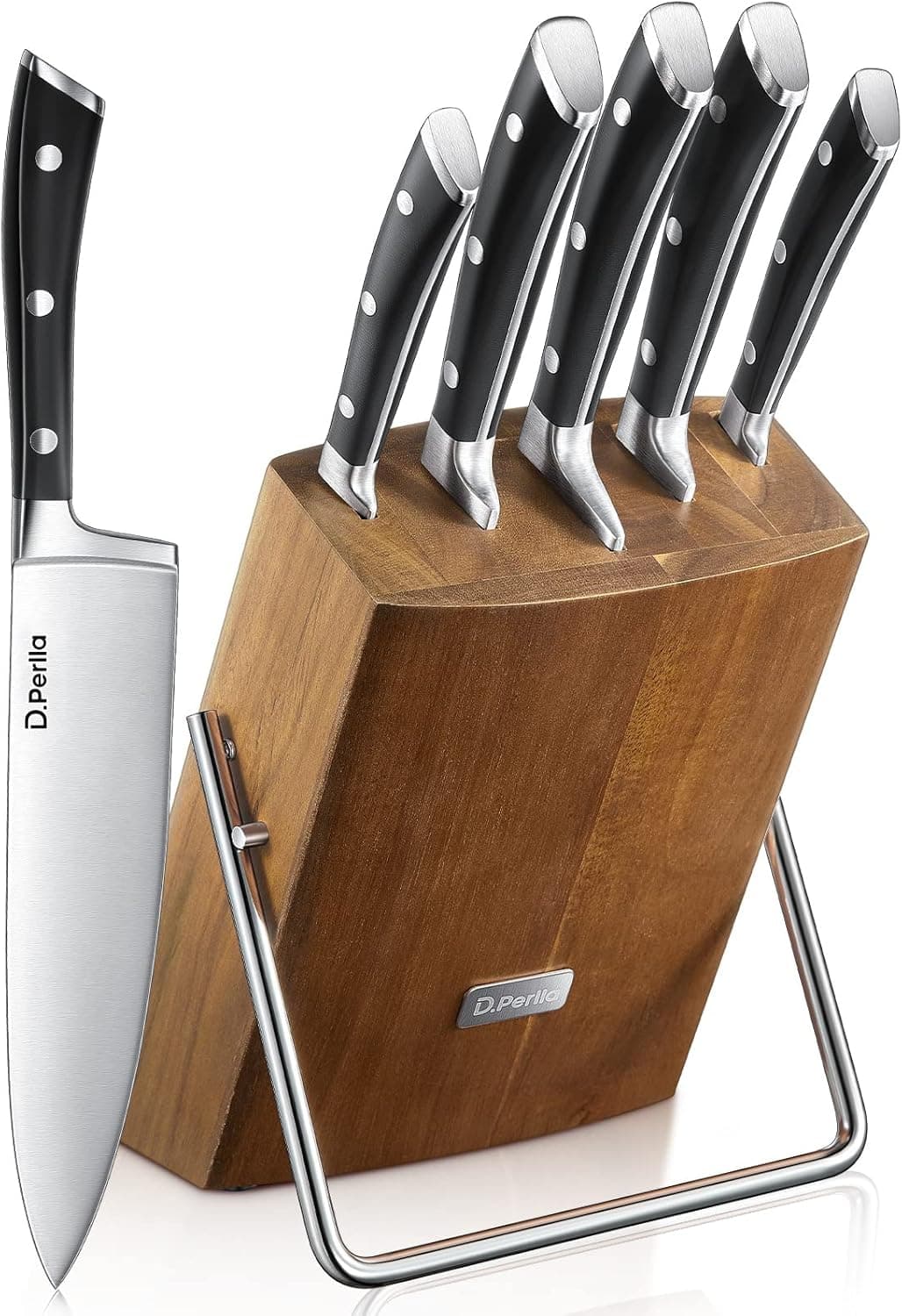 D.Perlla Knife Set, 6-Piece Kitchen Knife Sets, Knife Block Set with High Carbon German Stainless Steel, Sharp Knives Set with Stylish Acacia Wood Block