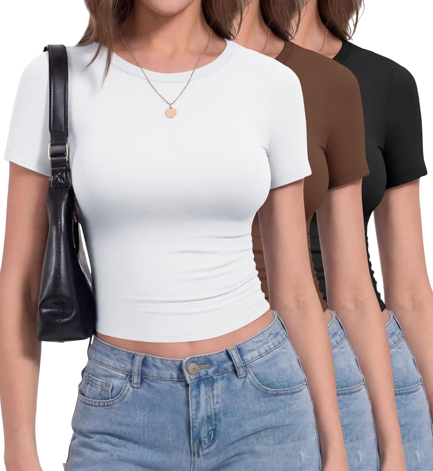 TNNZEET 3 Pack Women's Y2K Basic Top Going Out Crop T Shirt UK Short Sleeve Crew Neck Clothing for Fashion