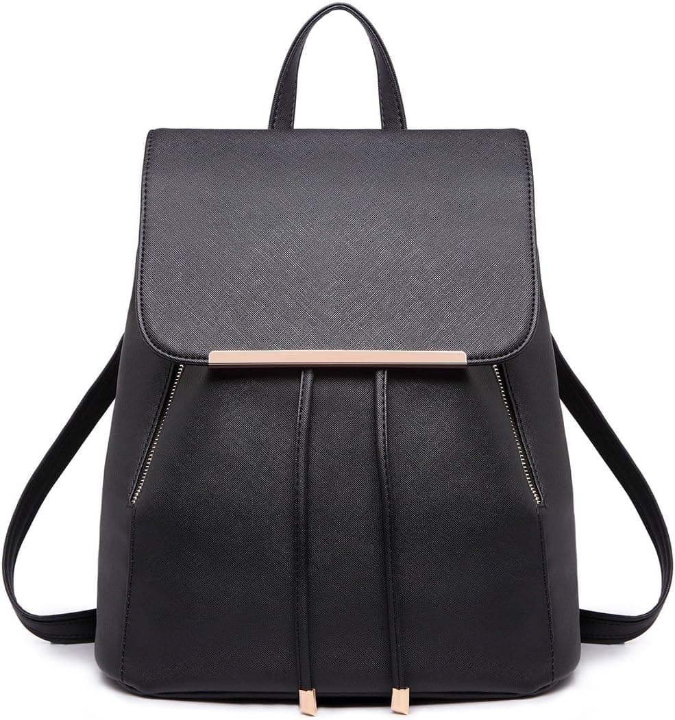 Miss Lulu Backpack Womens Fashion Backpacks Black Backpack Ladies PU Leather Waterproof Daypack Medium School Work Travel