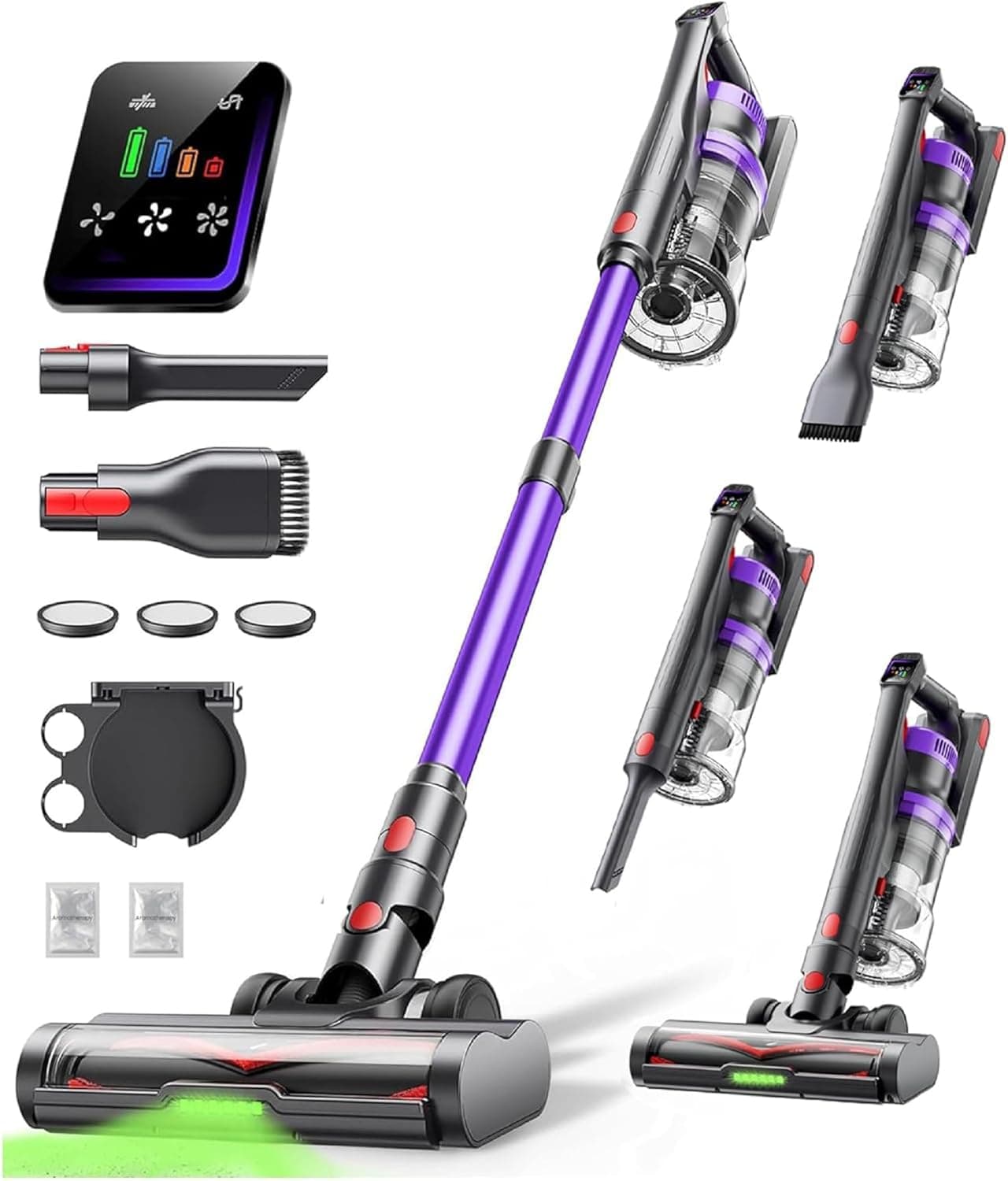 Cordless Vacuum Cleaner, 45KPa 600W Powerful Stick Vacuum for Home, 60Mins Runtime, 1.8L XL Dust Cup One-Touch Empty, Green LED Anti-Tangle Brush & Fragrance, for Pet Hair Carpet Hard Floor