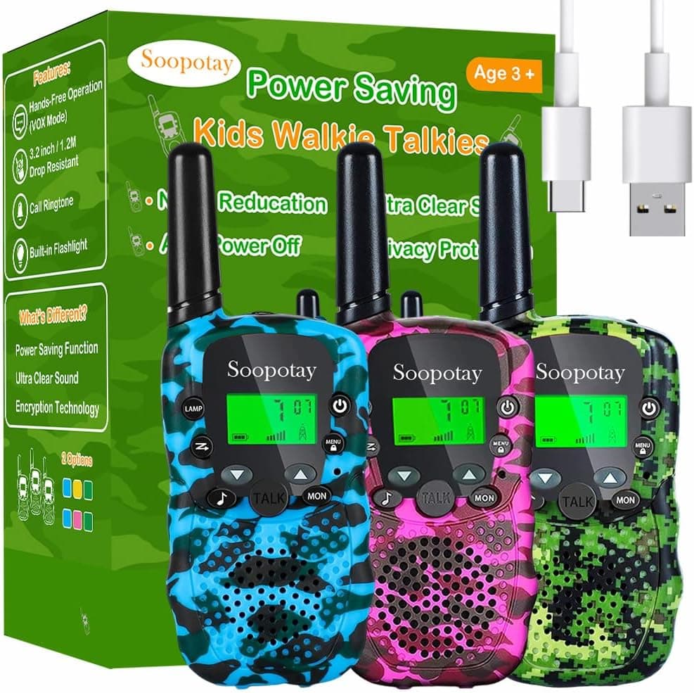 Rechargeable Walkie Talkies for Kids, Toys Gifts for Girls Boys, Kids Games Outdoor Toys for Ages 4-8-12, Built-in Flashlight, Birthday Gifts for 3 4 5 6 7 8 9 10 Year Old Girl Boys
