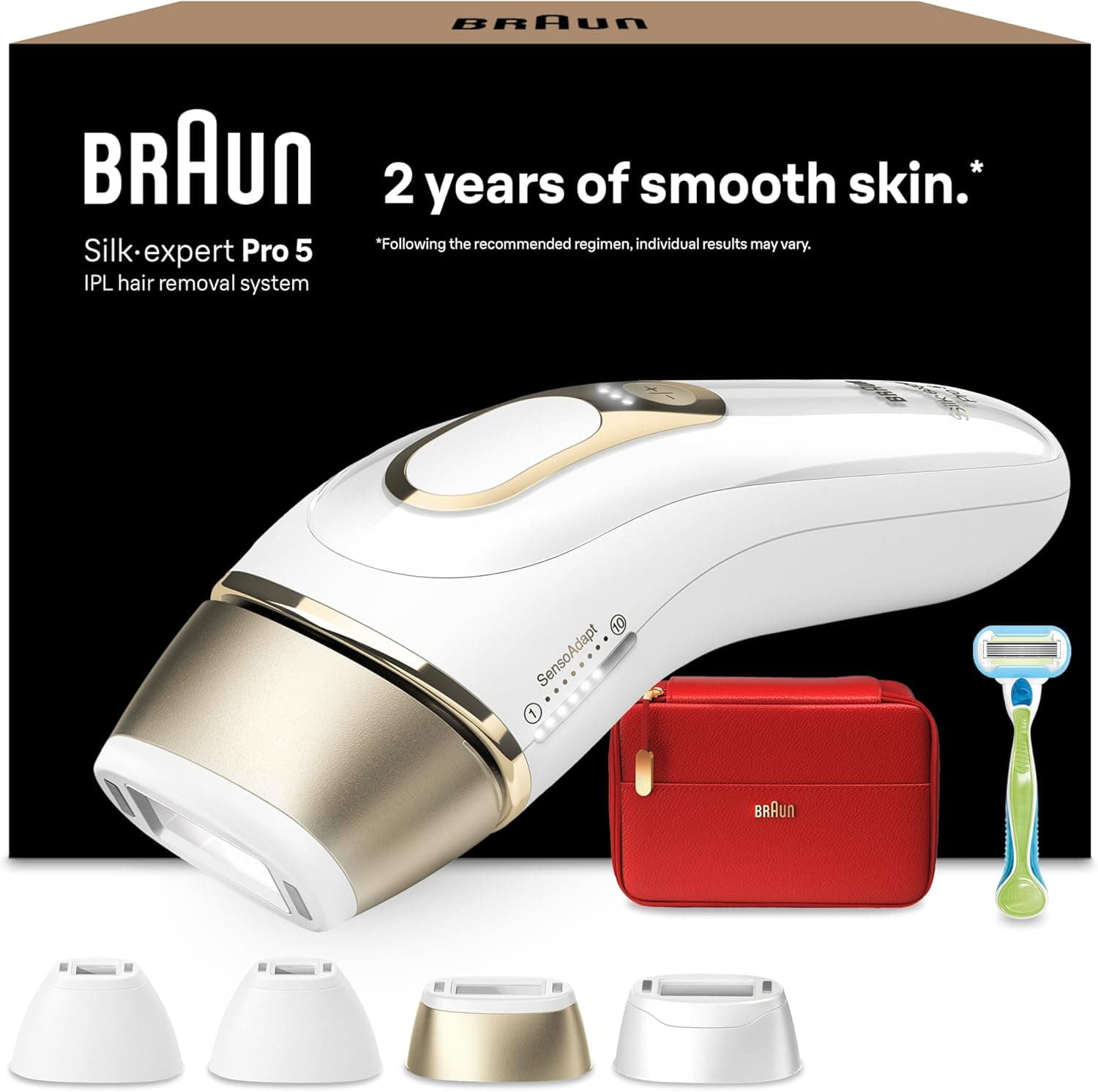 Braun Epilateur Lumiere Pulsee Silk·expert Pro 5 PL5382, Epilation Semi-Définitive, Alternative Au Laser, Résultats En 2 Séances, Rasoir Venus, 4 Têtes Pour Epiler Jambes, Visage, Maillot Et Plus