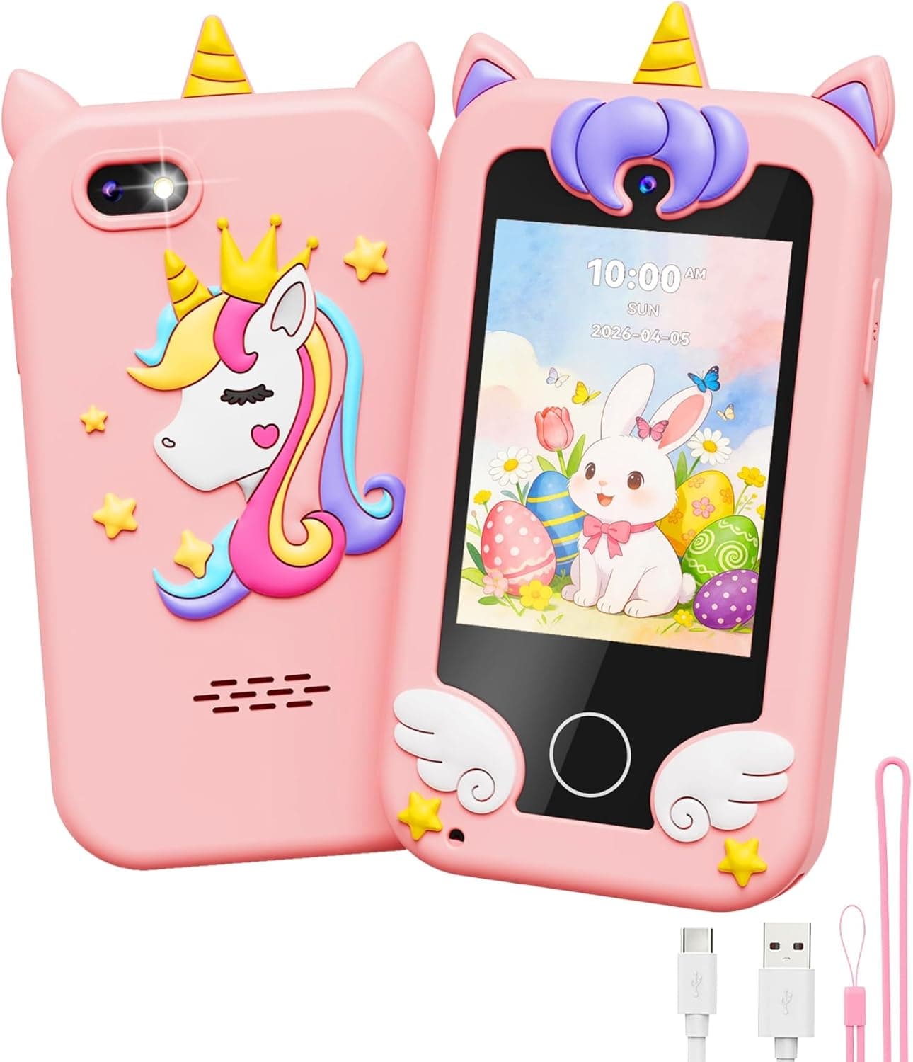 UCIDCI Kids Smart Phone Toys for Girls Ages 3-7 with Dual Camera - Phone Toys with Learning Games, Travel Toys with MP3 Music Player for Birthday Gifts for 3 4 5 6 7 Year Old Boys