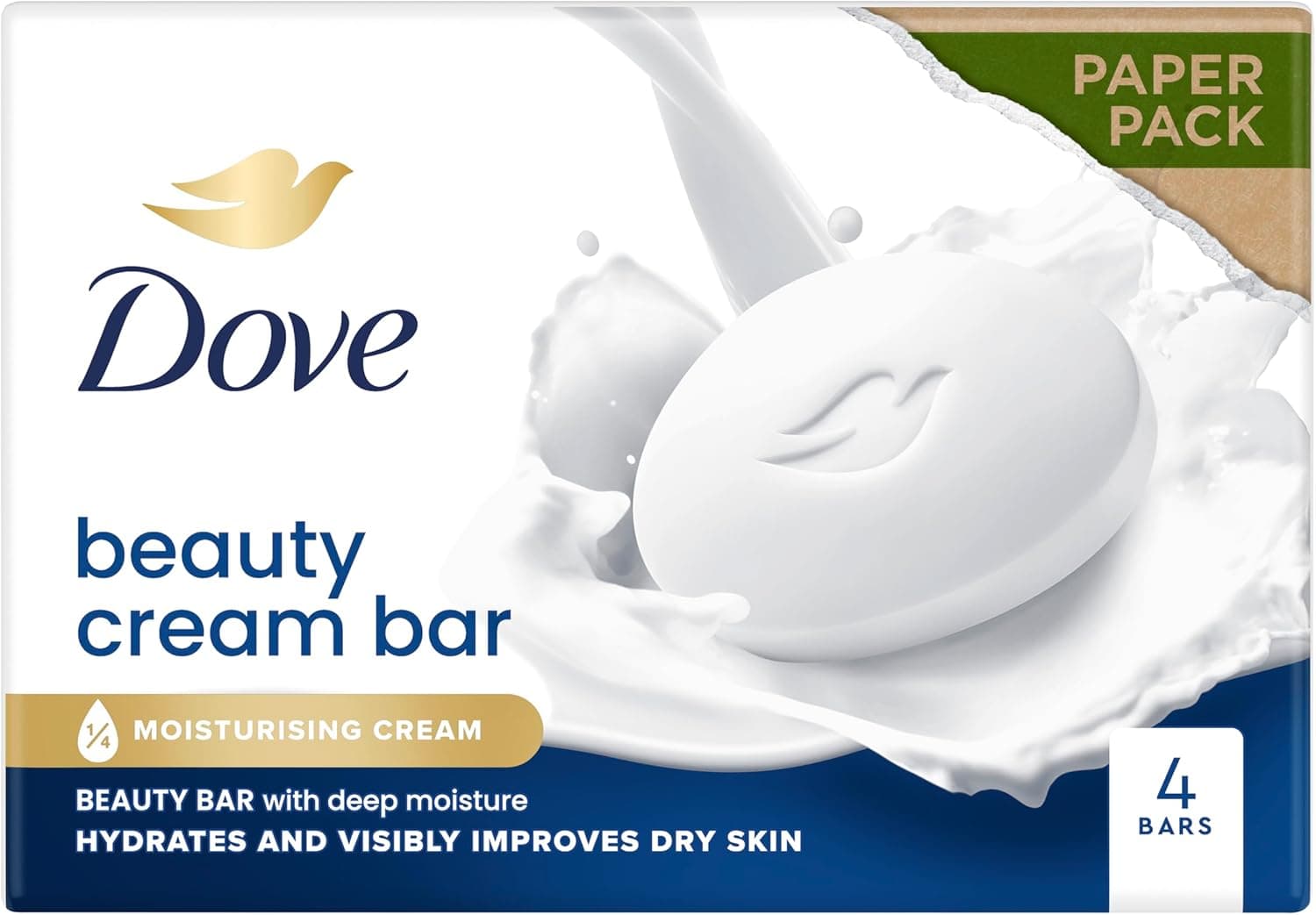 Dove Original Beauty Bar Soap with ¼ Moisturising Cream for Softer, Smoother, Healthier-Looking Skin 4x 90 g