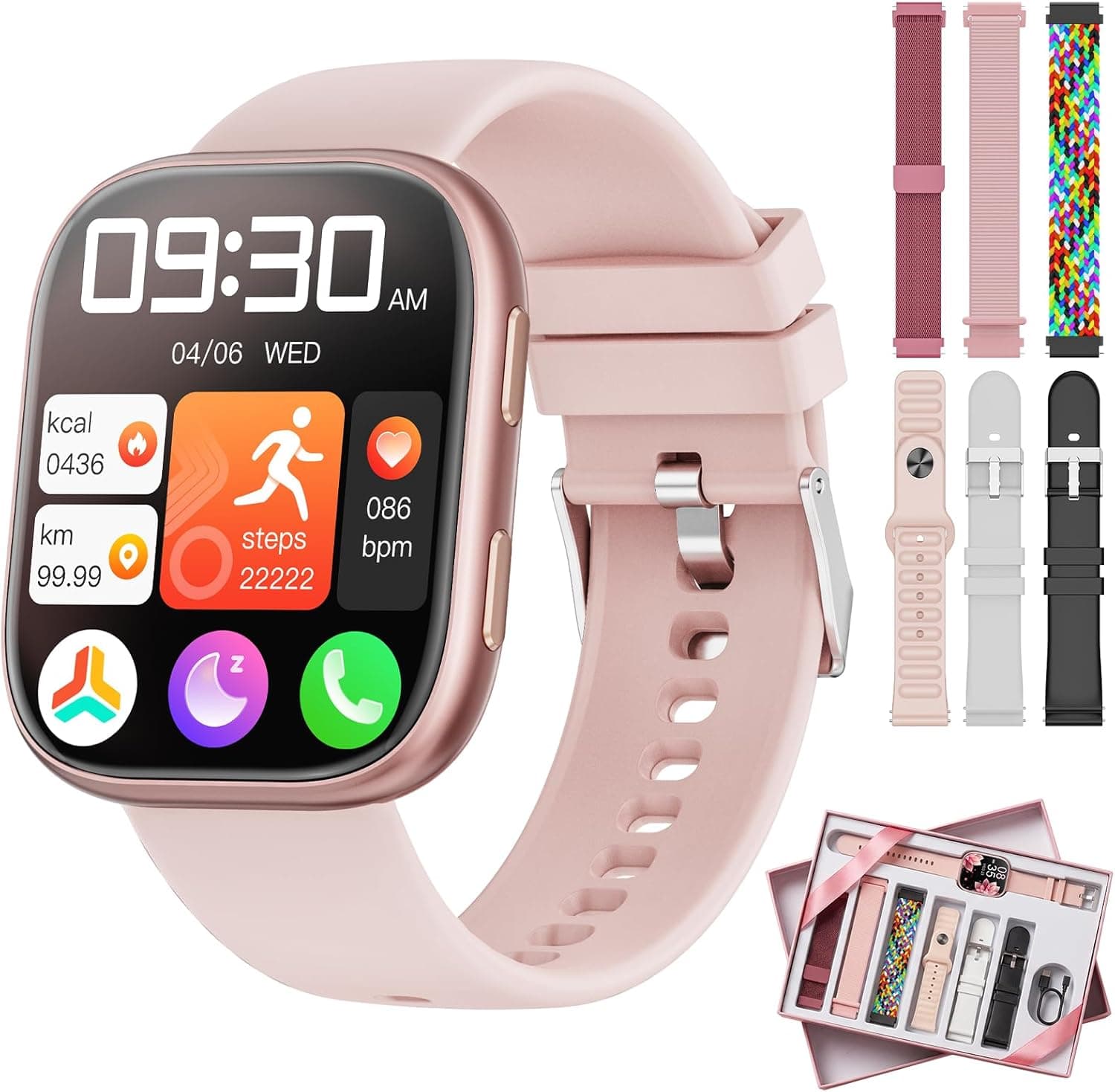 Mingtawn Reloj Inteligente Mujer con 7 Correas,|Regalos Mujer|, 1.83" Smartwatch con Bluetooth Llamada, 100+ Modos Deportivos, Monitor Pulsometro/SpO2/Sueño, Relojes Inteligentes para Android iOS
