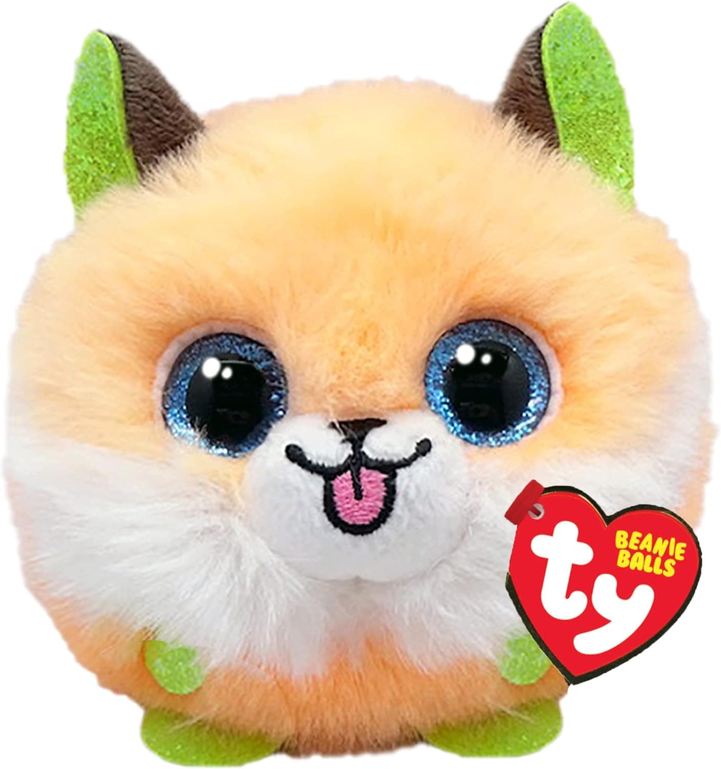 Ty Beanie Balls Sherbet el Volpino con los Ojos Azules Brillantes, Animales de Peluche Suaves y Redondos para coleccionar 8 cm T425402