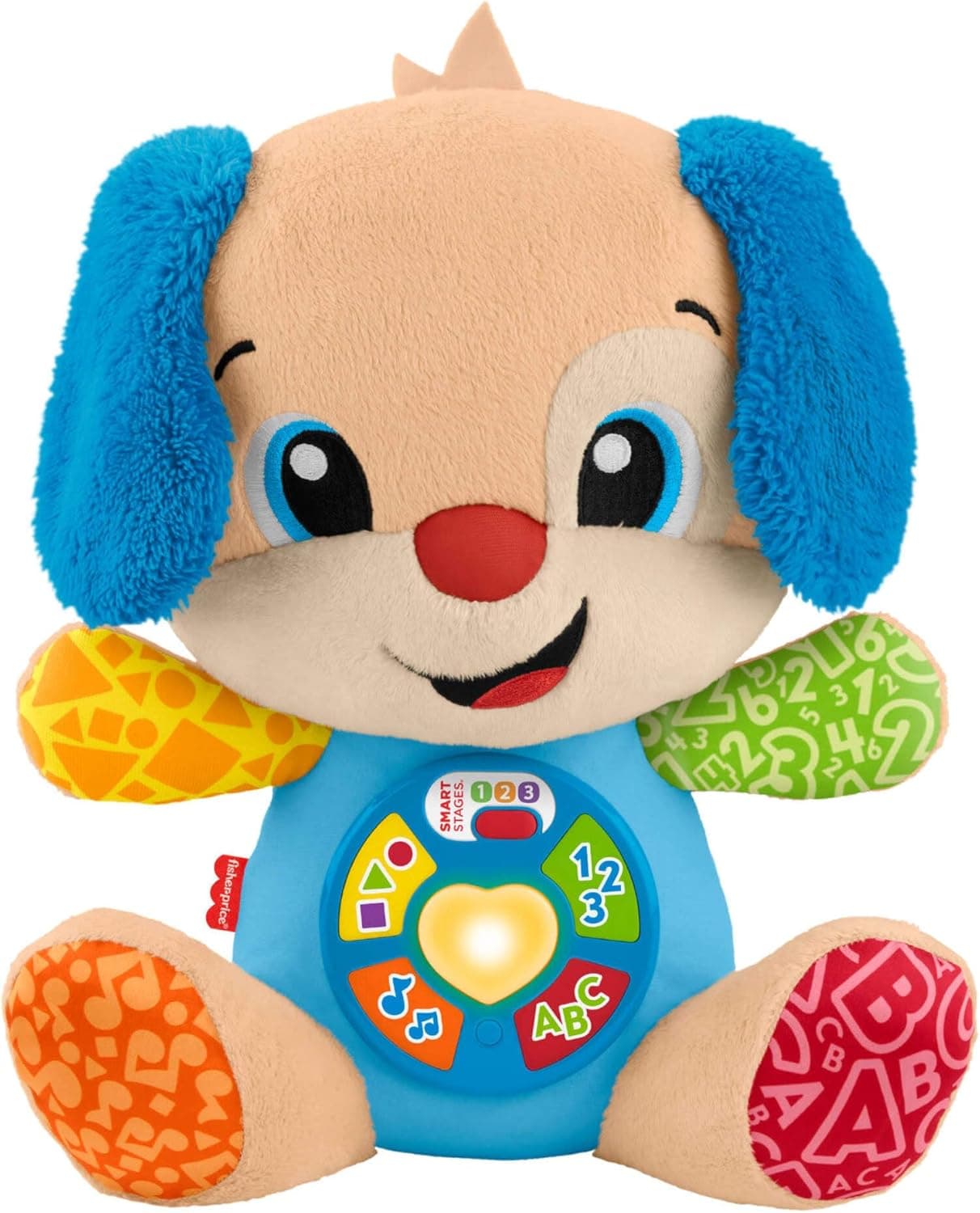 Fisher-Price Laugh & Learn Perrito con Smart Stages Peluche musical de aprendizaje con Smart Stages para bebés a partir de 6 meses, versión multilingüe: Italiano, Español, Portugués, Inglés, JFD26