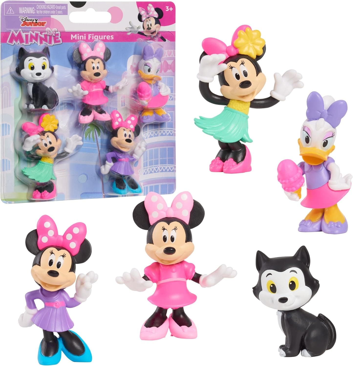 Just Play Paquete de 5 Minifiguras Minnie Mouse de Disney Junior, de 4,3 cm a 6,9 cm de Alto; Juguetes para niños a Partir de 3 años