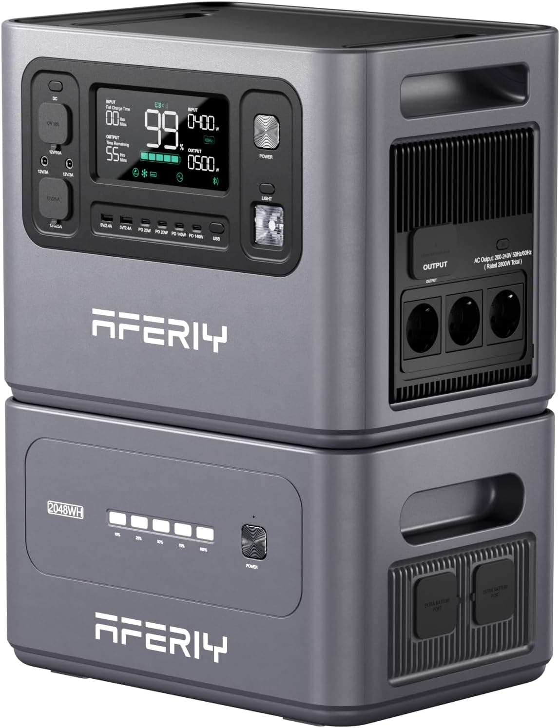 AFERIY 4096Wh Générateur Electrique, 2800W avec 1 Batterie Supplémentaire, Station Electrique Portable Capacité Extensible, Générateur Solaire pour Usage Domestique/Camping-car/Panne de Courant