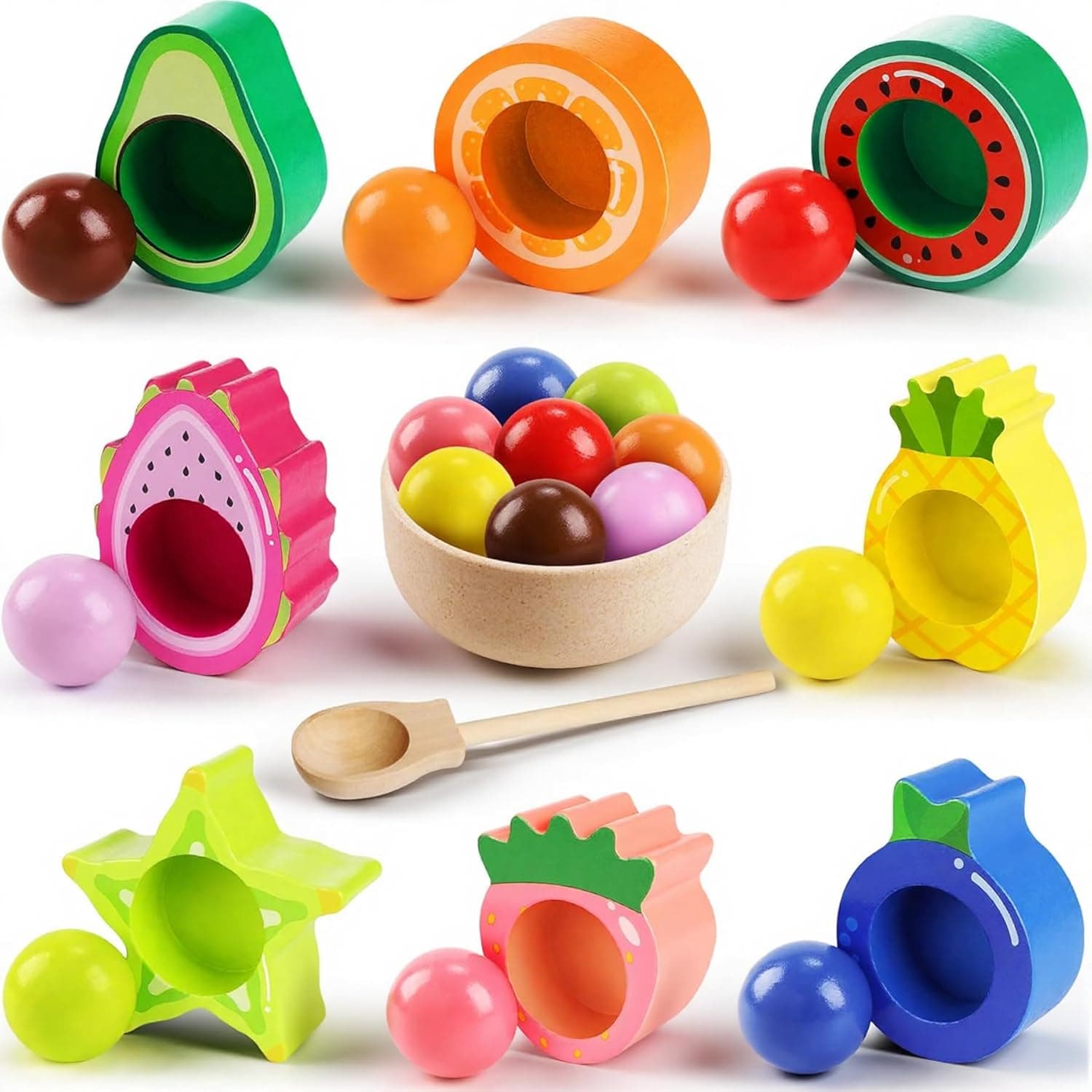 Montessori Spielzeug ab 2 Jahr, Ostern Geschenke Kinder, Baby Motorikspielzeug Obst Holzspielzeug, Kinder Lernspielzeug Geschenk für Baby Mädchen Jungen 2 3 4 Jahre