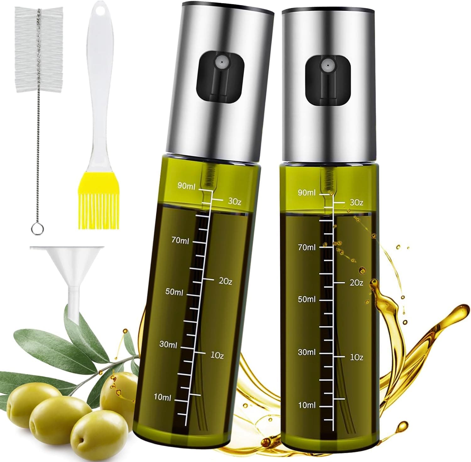 MRUN BONE Ölsprüher für Speiseöl, 2 Stück UV-Schutz Sprühflasche Öl, Glas Öl Zerstäuber Küche Ölsprühflasche Heißluftfritteuse,Oil Sprayer mit Skala & Trichter, Ölspray für ÖI & Essig 100% BPA frei