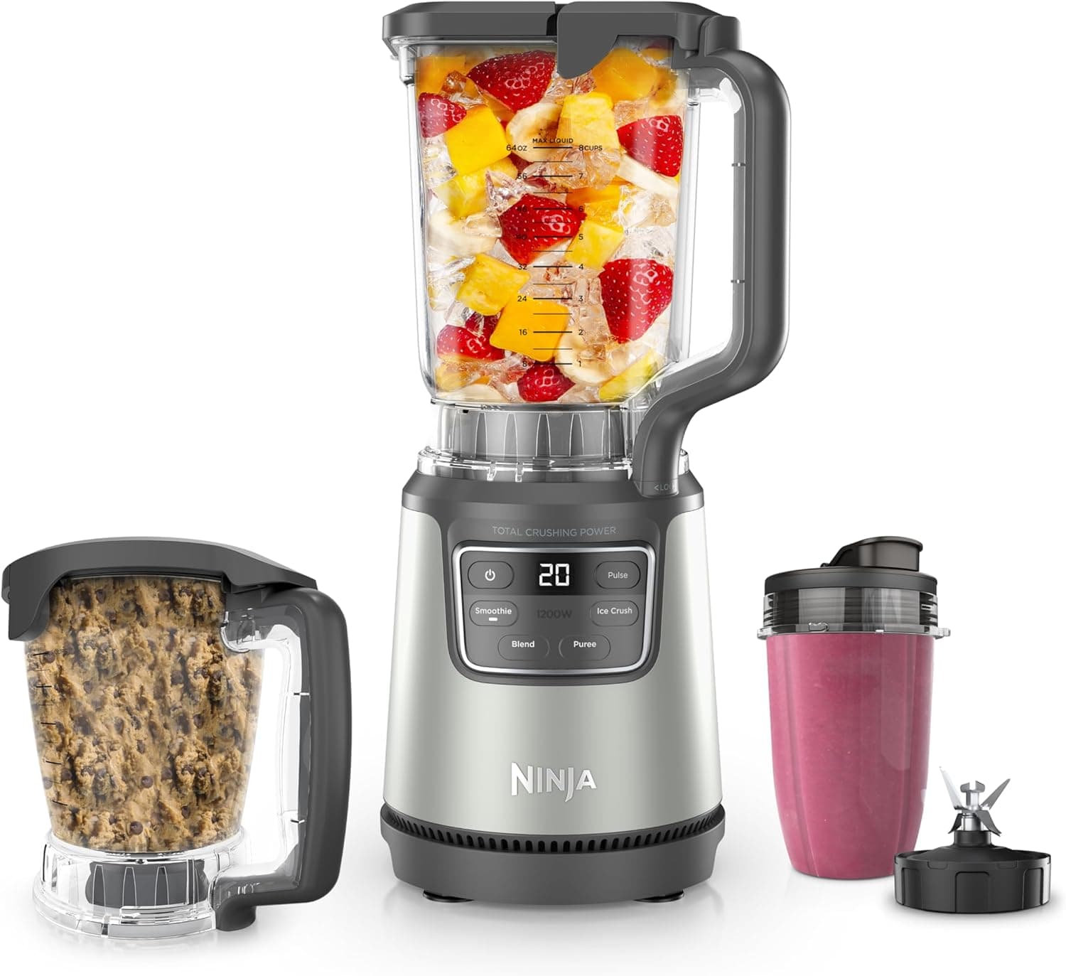 Ninja BlendPro Kitchen System | 72 oz* Full-Size Blender, 5-Cup Food Processor & 18 oz To-Go Cup | Total Crushing Tech, Presets for Smoothies, Ice Crush, Purees & Extracts | 1200 Watt | Beige | BO402