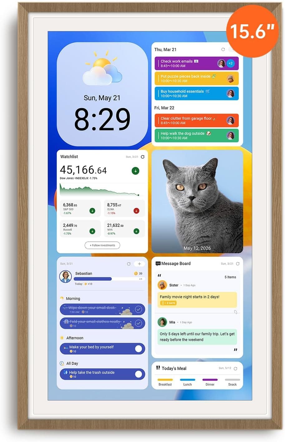 Apolosign 15.6-inch Digital Family Calendar, No Subscription Fee, Smart Wall Planner with Calendar Sync, Chore Chart & Touchscreen Display for Busy Families, with Stand (Teak)