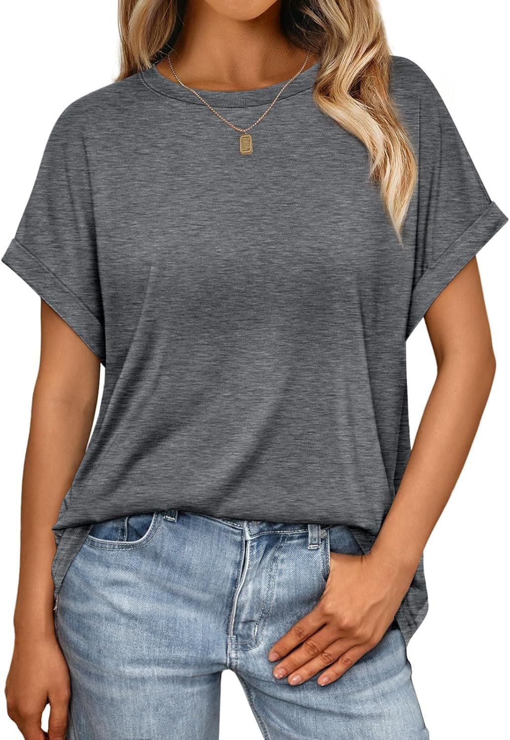 Cuptacc Tshirt Damen Rundhalsausschnitt Kurzarm Oversize T Shirt Sommer Casual Flügelärmel Top Damen Locker