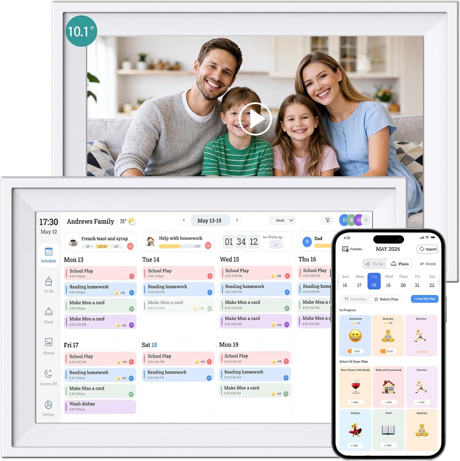 Ascrecem Digital Calendar 10.1 inch Smart Electronic Calendar for Family Chore Chart Cooking Plan HD Touchscreen with Digital Picture Frame Function Instantly Share Photos and Videos