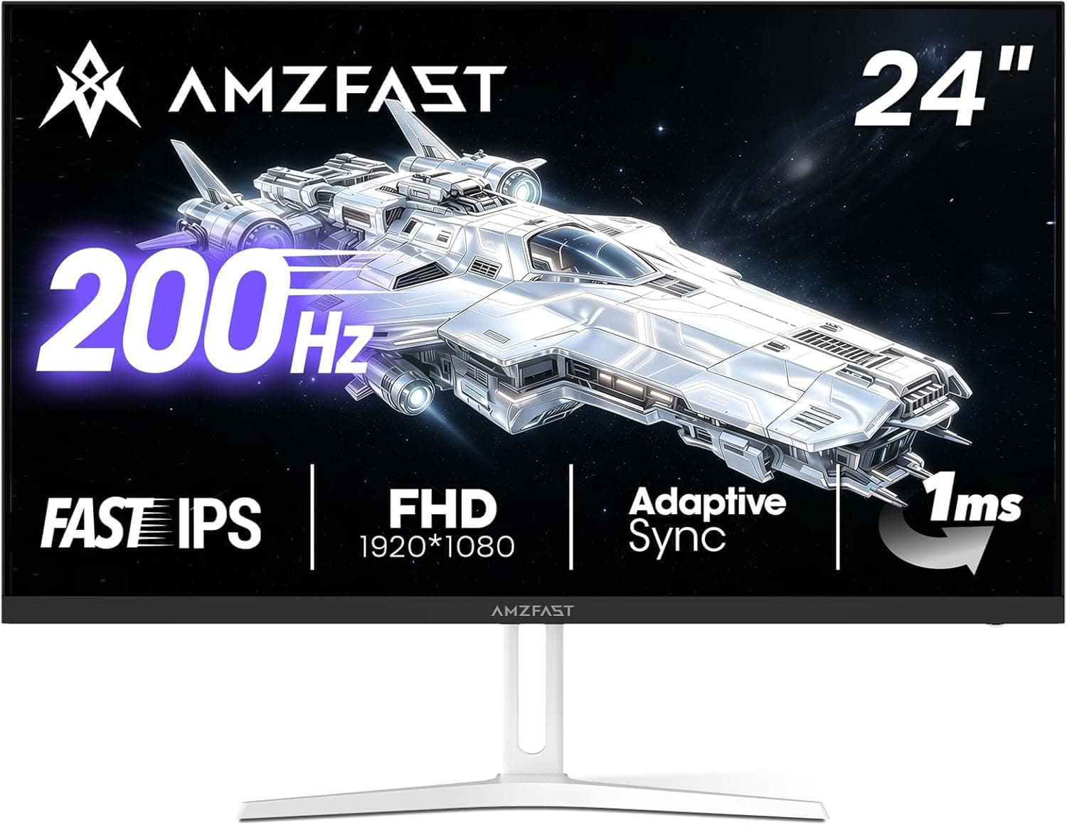 Amzfast Gaming Monitor 24 Inch 200Hz, 1ms MPRT Fast IPS FHD 1080p Monitor with Blacklevel Enhancement, AI-Crosshair, 110%sRGB, Adaptive Sync, LowBlueLight, HDMI2.0&DP1.4, VESA75x75 for FPS/RTS/Office