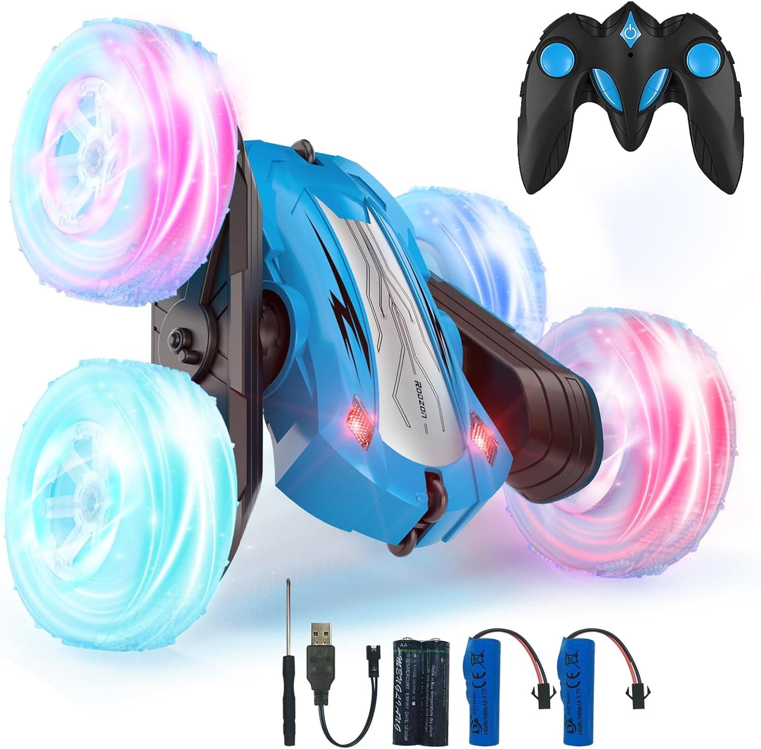 Rodzon Ferngesteuertes Auto 6 7 8 9+ Jahre Spiele LED Blinken RC Auto Spielzeug Jungen Weihnachten Geburtstags Geschenke Kinder Toy 360° Flip Car Indoor Outdoor Draußen Sand Strand Garten (Blau)