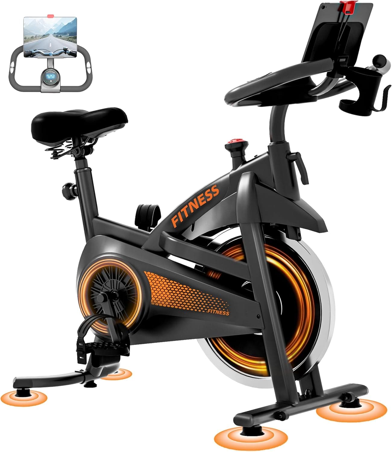 UMAY vélo d'appartement pliable, vélo d'appartement connecté avec mesure de pouls & écran LED, home-trainer pour la maison, siège confortable, jusqu'à 136 kg