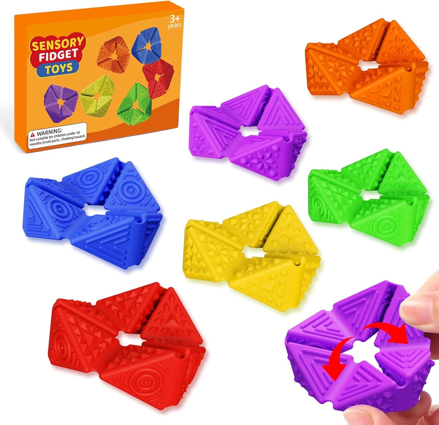 Fidget Sensory Toys for Kids - 6Pack Quiet Textures Sensory Flip Cube for ADHD, Anxiety & Stress Relief, Non-Toxic Durable Desk Fidgets for Classroom, Home & Travel, for Toddlers & Teens