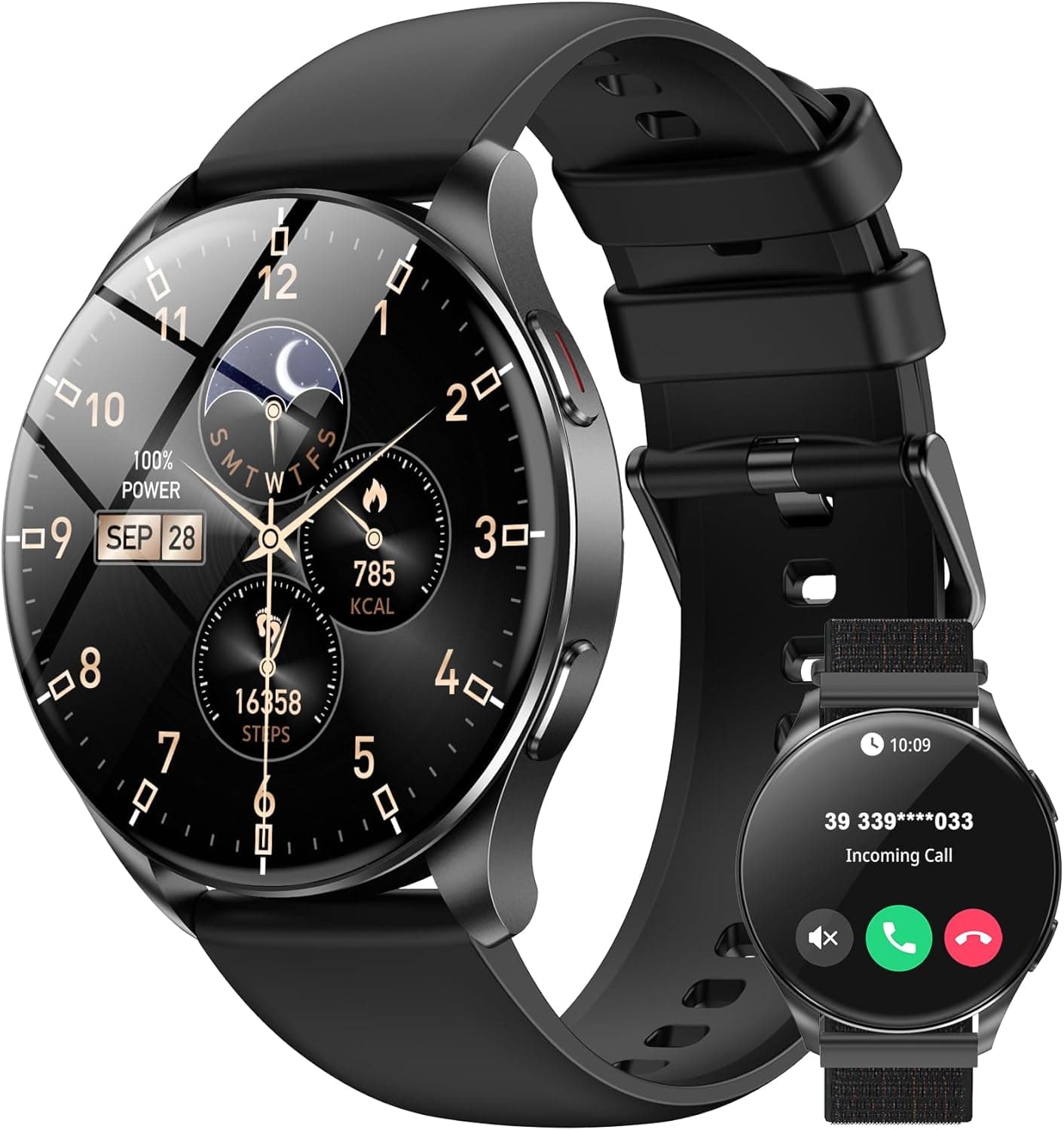 Smart Watch for Men Women,Answer/Make Call, 1.43" AMOLED Always-on Display Smartwatch,IP68 Waterproof Fitness Watch with 100+ Sports/Heart Rate/Sleep Monitor/ SpO2,Large Batter/Fast Charging/2Straps