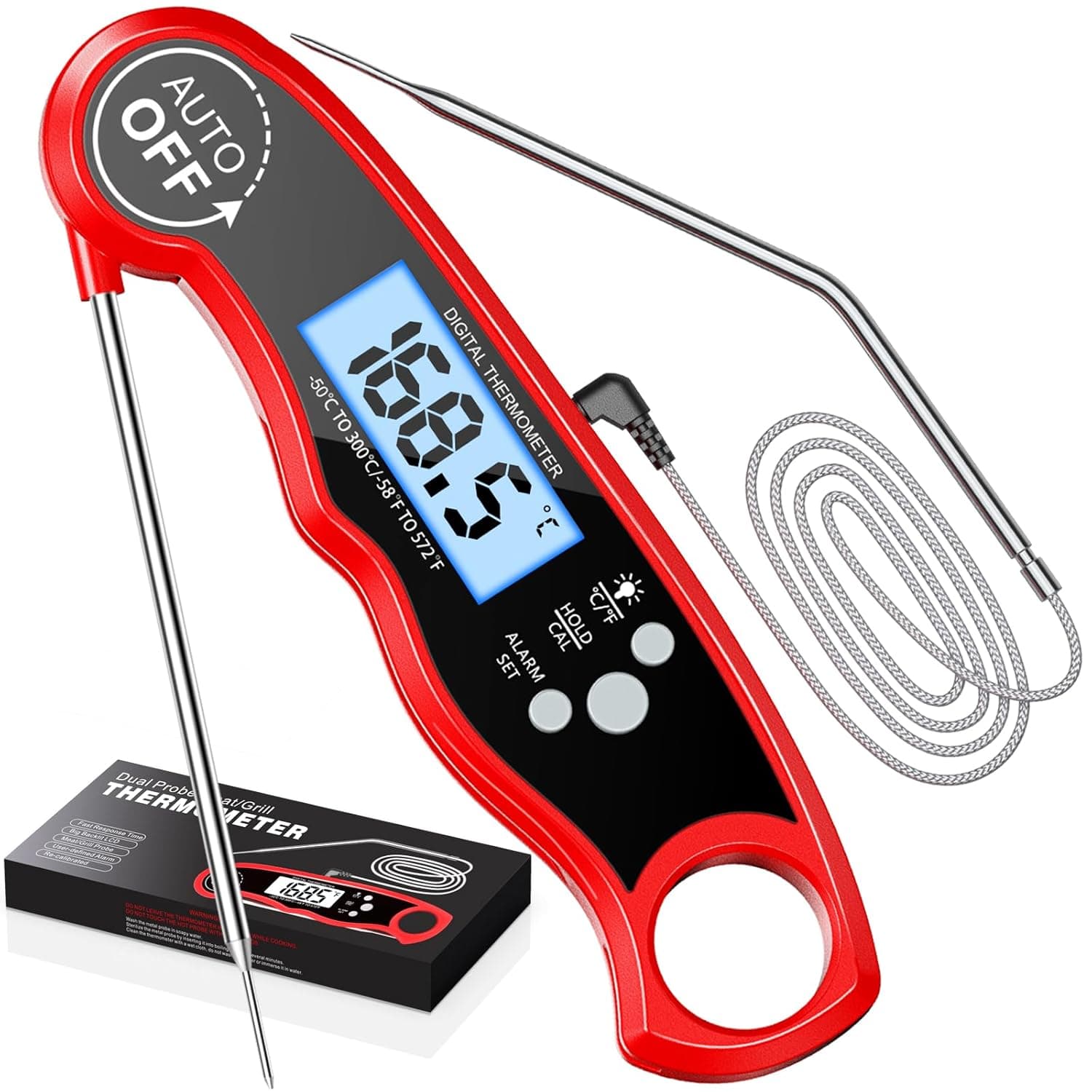 CIRYCASE Thermometre Cuisine, Thermometre Cuisson Lecture Instantané avec 102cm Pliable Sonde, Rétroéclairage LCD & Aimant, Thermomètre Digital pour Cuisson, Viande, BBQ, Steak, Huile, Lait, Vin