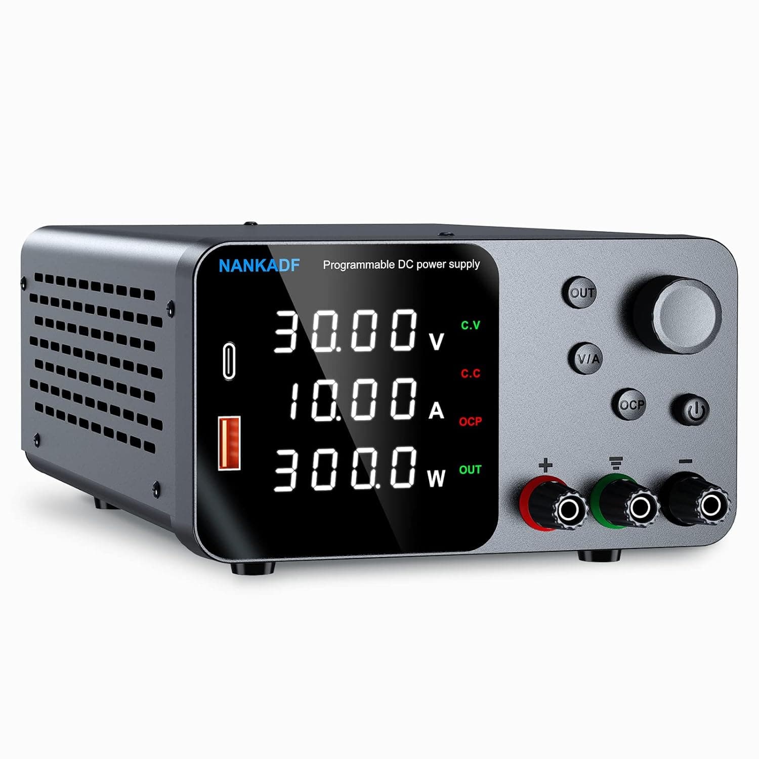 Fuente de Alimentación de Laboratorio, Fuente de Alimentación Regulable con Conector USB-A/Tipo-c, Fuente de Alimentacion da Banco Ajustable para Rlaboratorio y Mantenimiento Electrónico 30V 10A