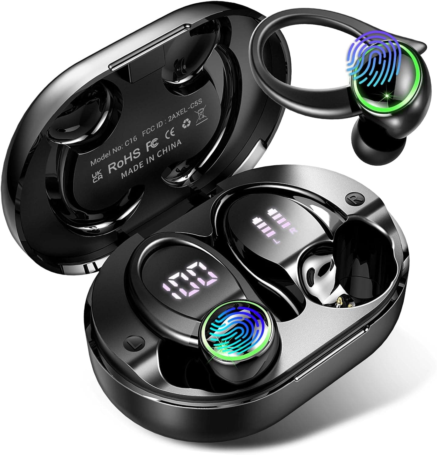 2026 Bluetooth Kopfhörer, Kopfhörer Kabellos Bluetooth 5.4 Sport tiefer Bass, 56 std Spielzeit In Ear Kopfhörer mit 4 ENC Noise Cancelling Mic, IP7 Wasserdicht Ohrhörer LED-Anzeige für Studium/Arbeit