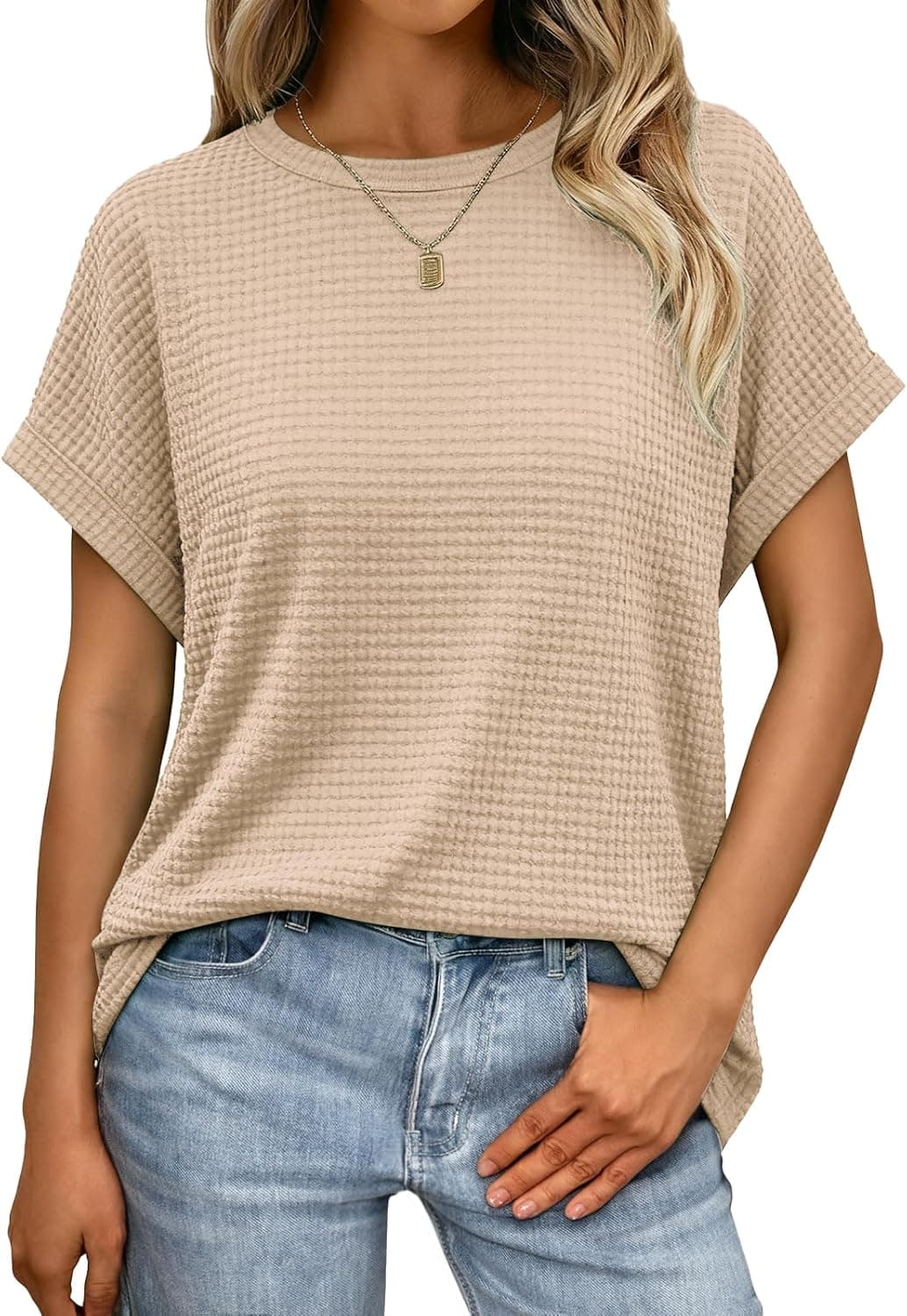 Chicrise Tshirt Damen Sommer Kurzarm T Shirt Rundhals Basic Einfarbig Locker Bluse Luftig Casual Elegant
