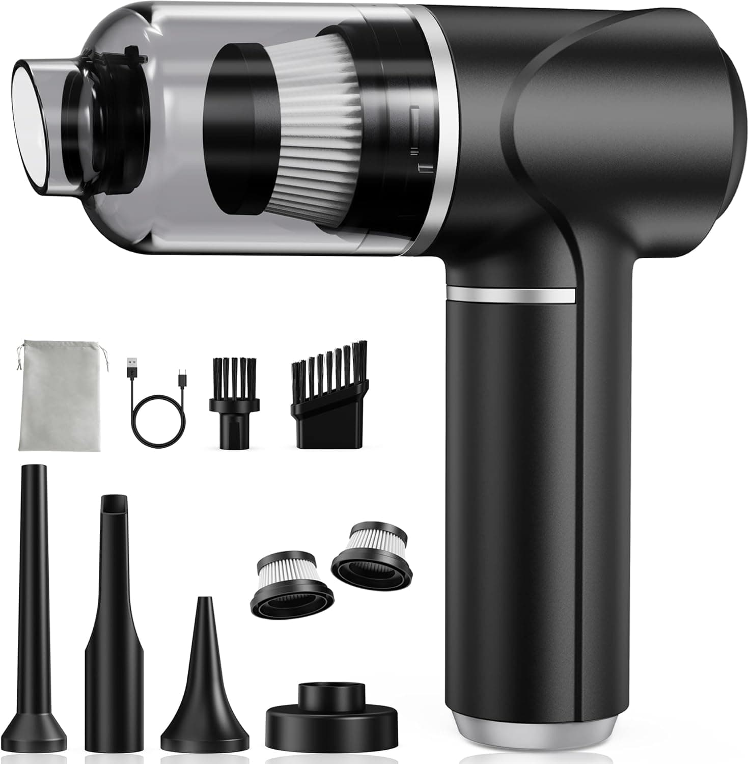 Aspirador de Mano 30kPa - Mini Aspiradora Coche sin Cable Potente Portátil Recargable con Motor sin Escobillas para Coche Oficina Hogar Cocina Pelo de Mascota (Optimizado)