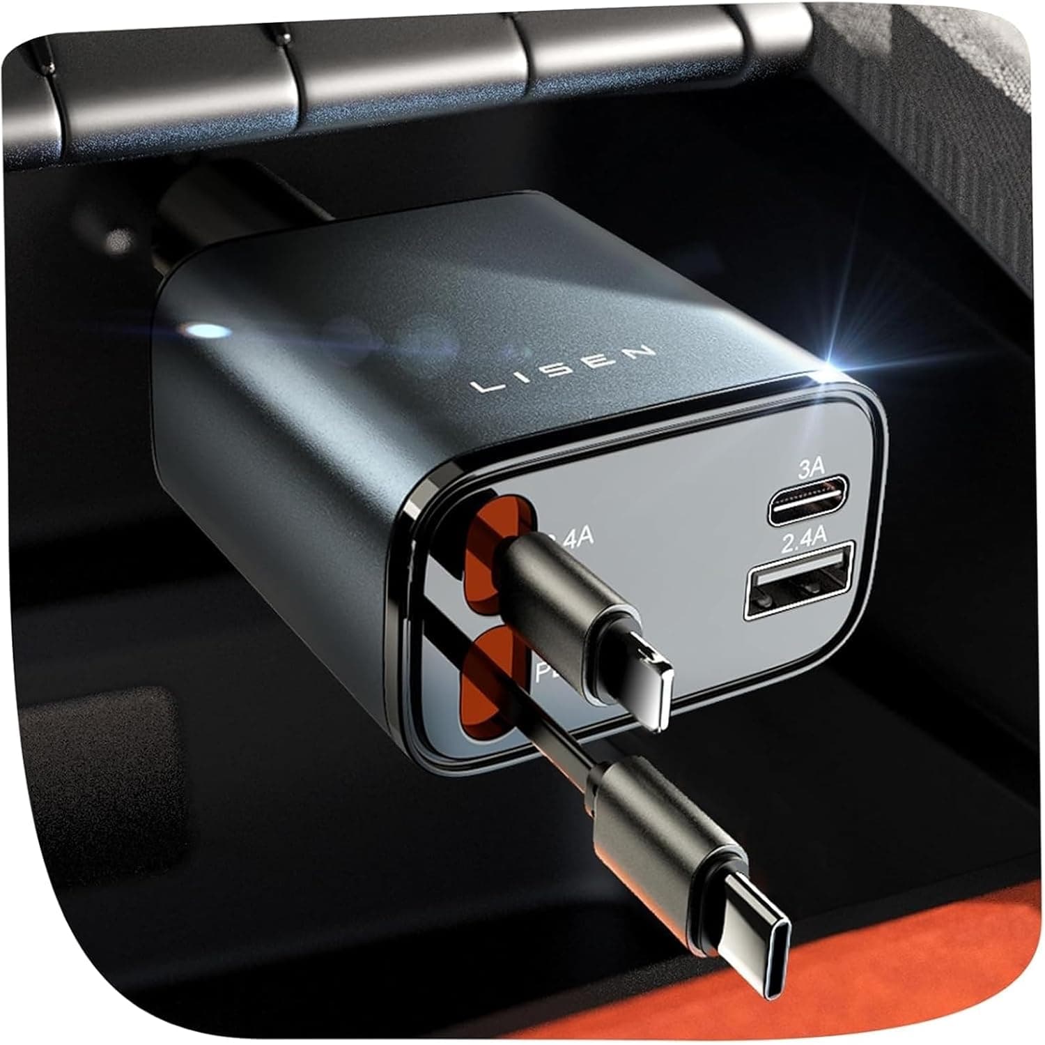 LISEN Retractable Car Charger, Gifts for Fathers Day for Men Dad Husband, 84W Car Charger USB C Fast Charger Adapter for iPhone, Car Accessories for Men Women, for iPhone 17 16 15 14 13 12 11 Samsung